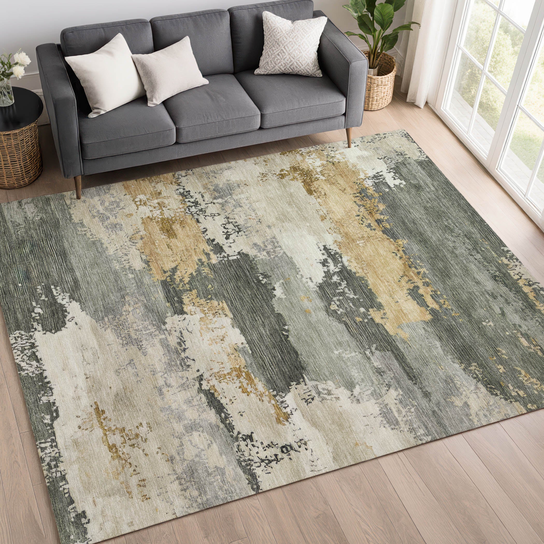 Colombo Machine Washable Traditional Basil Green Rug 3' x 5' #shape_Rectangle