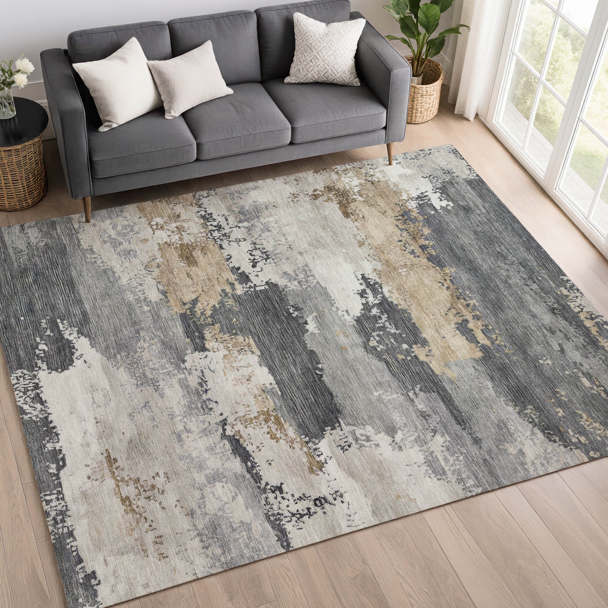 Colombo Machine Washable Traditional Charcoal Gray Rug 3' x 5' #shape_Rectangle