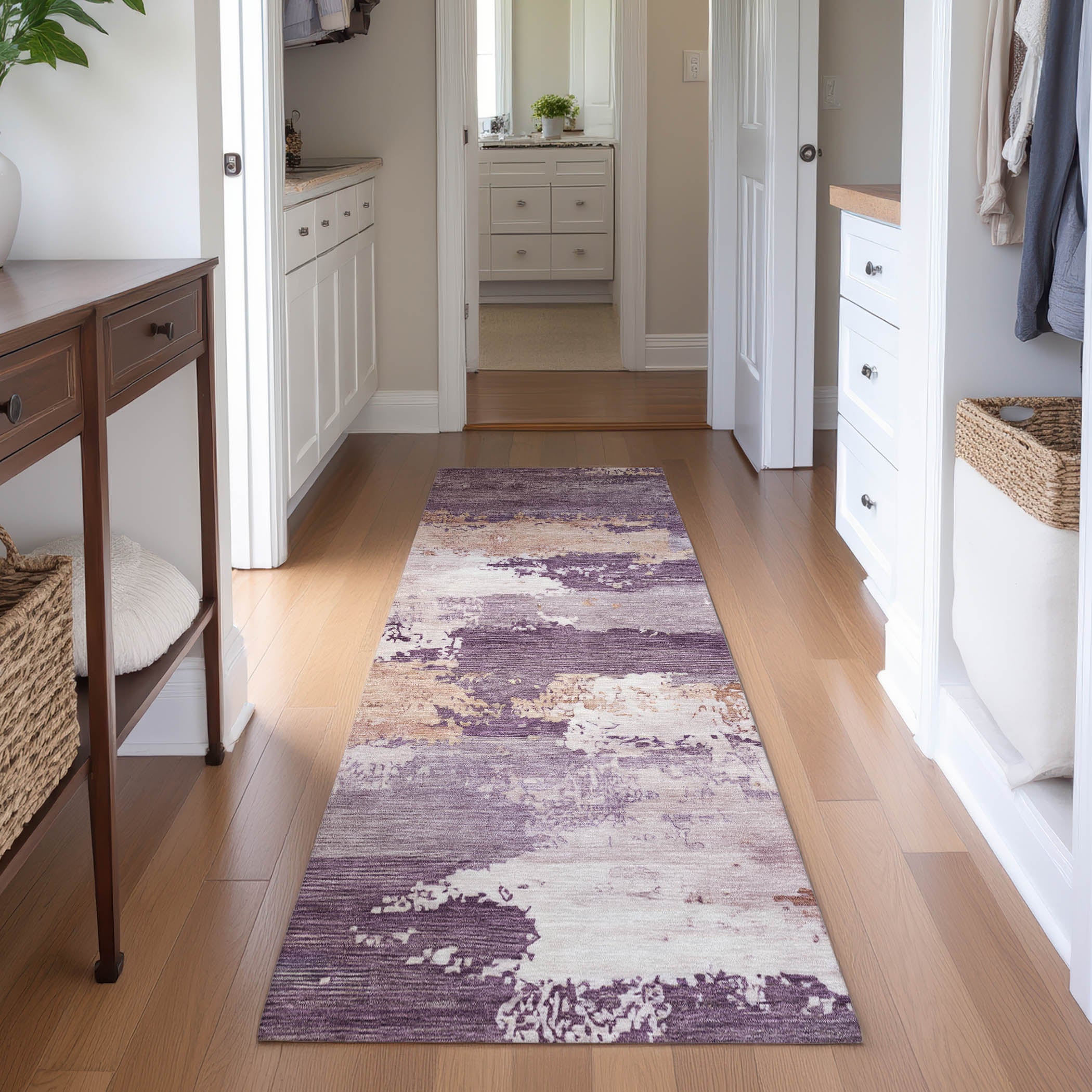 Colombo Machine Washable Traditional Eggplant Purple Rug 2'3" x 7'6" #shape_Runner