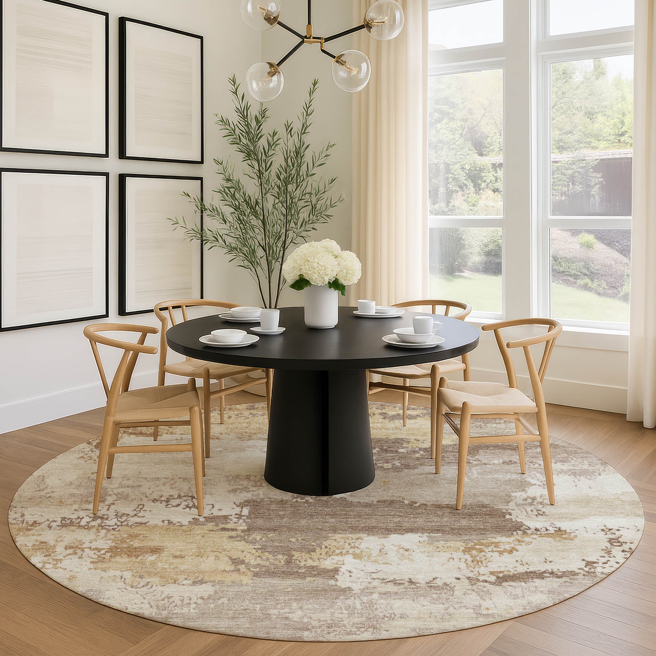 Colombo Machine Washable Traditional Mocha Brown Rug 8' x 8' #shape_Round