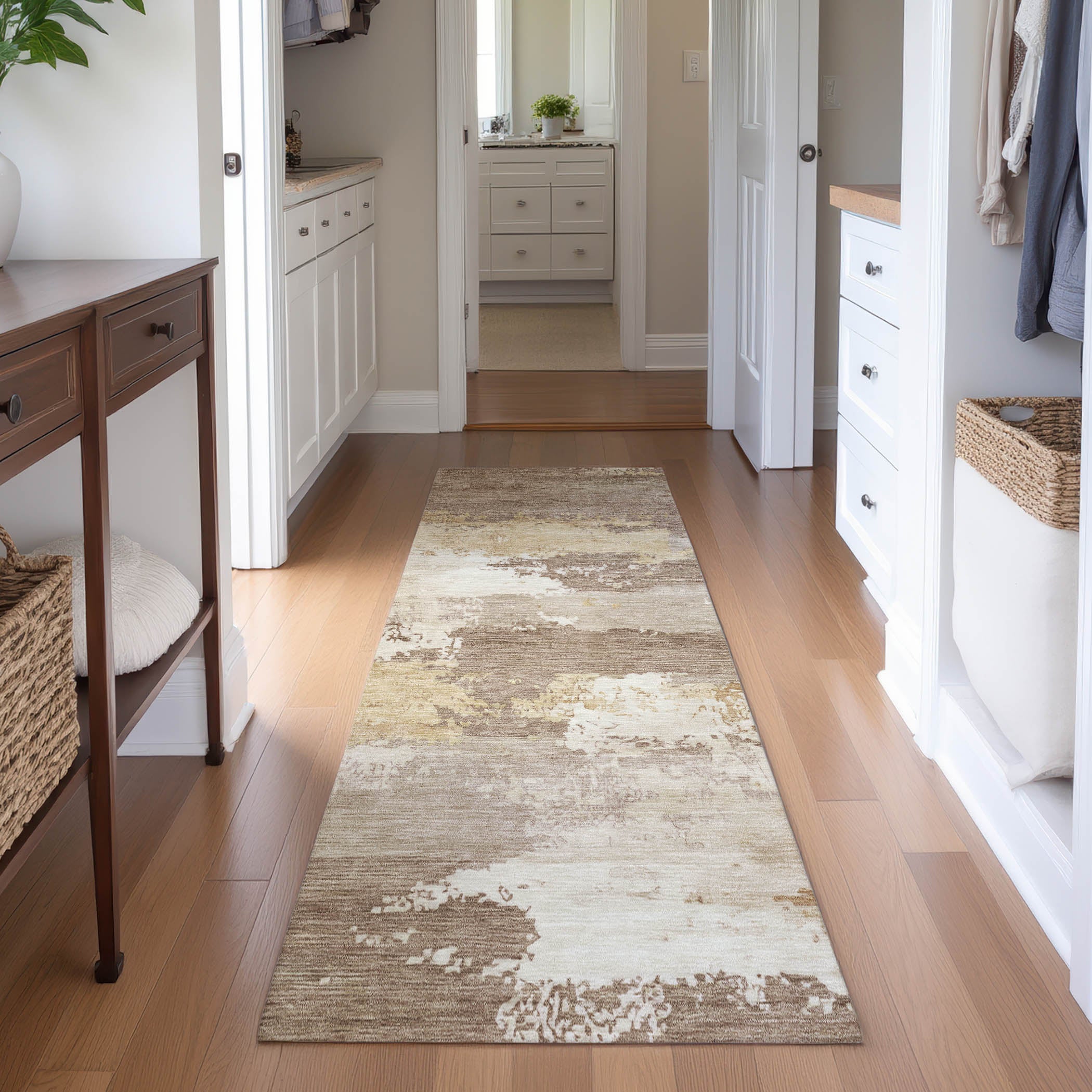 Colombo Machine Washable Traditional Mocha Brown Rug 2'3" x 7'6" #shape_Runner
