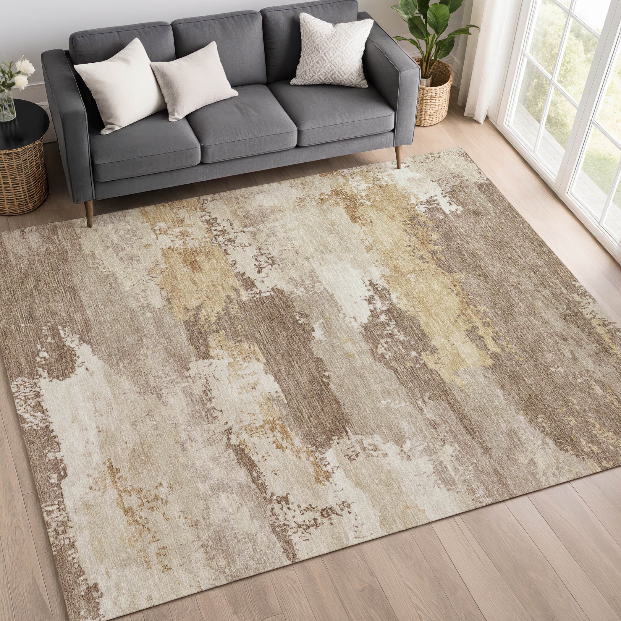 Colombo Machine Washable Traditional Mocha Brown Rug 3' x 5' #shape_Rectangle