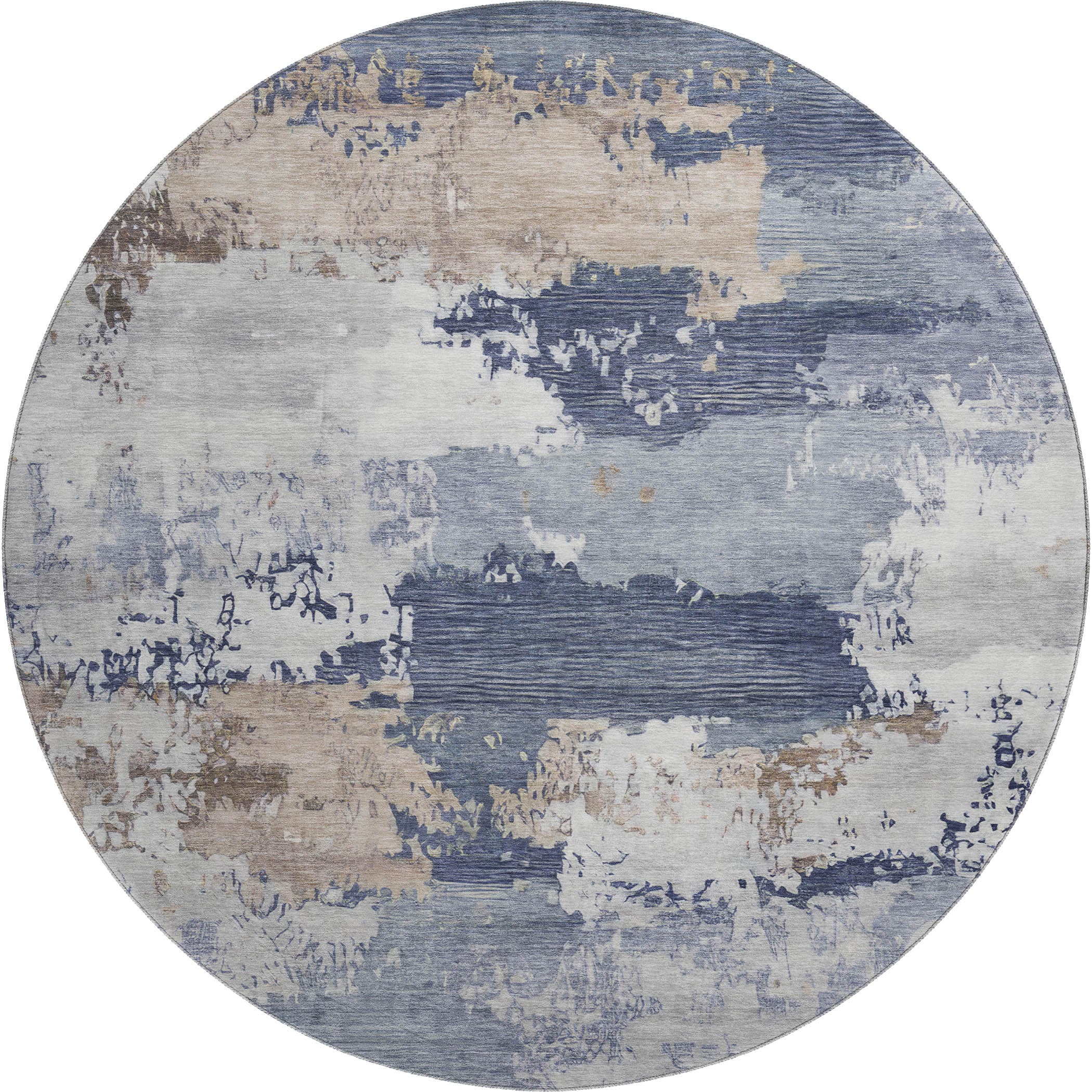 Colombo Machine Washable Transitional Navy Blue Rug 8' x 8' #shape_Round