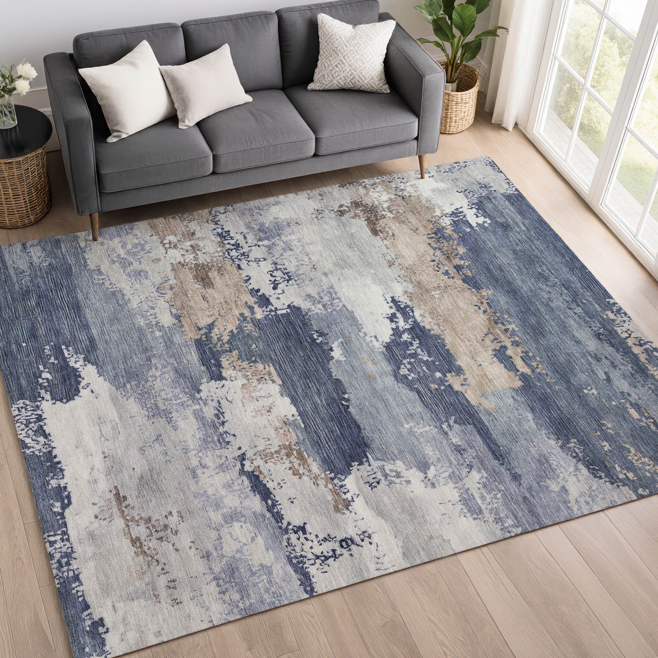 Colombo Machine Washable Transitional Navy Blue Rug 3' x 5' #shape_Rectangle