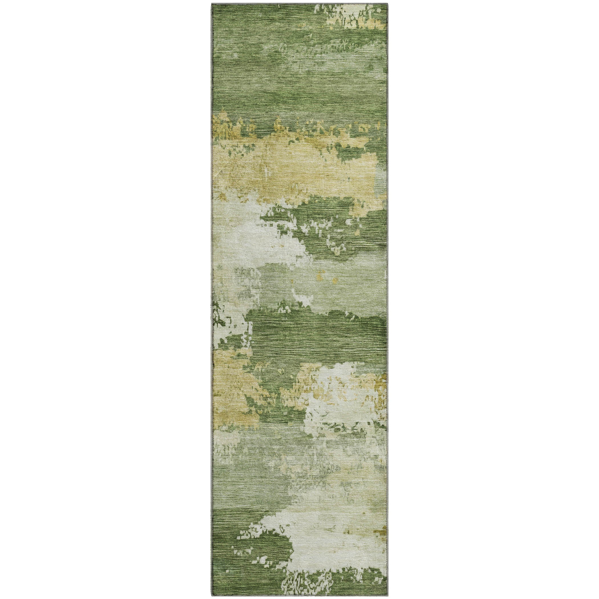 Colombo Machine Washable Transitional Olive Green Rug 2'3" x 7'6" #shape_Runner