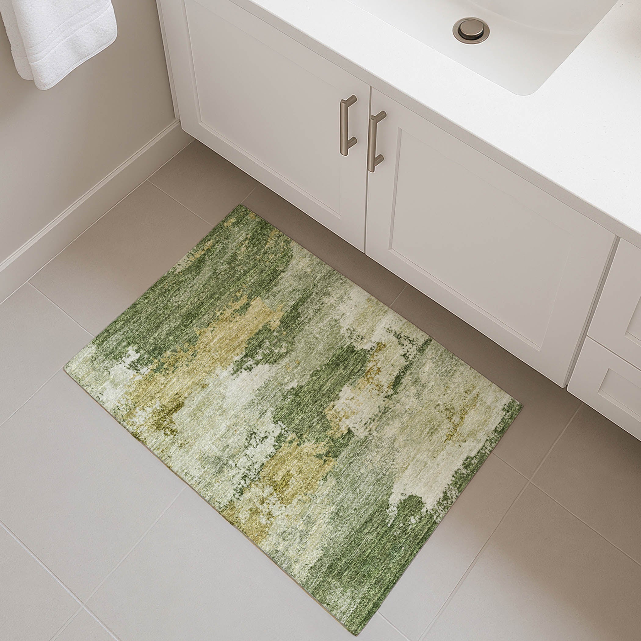 Colombo Machine Washable Transitional Olive Green Rug 1'8" x 2'6" #shape_Rectangle