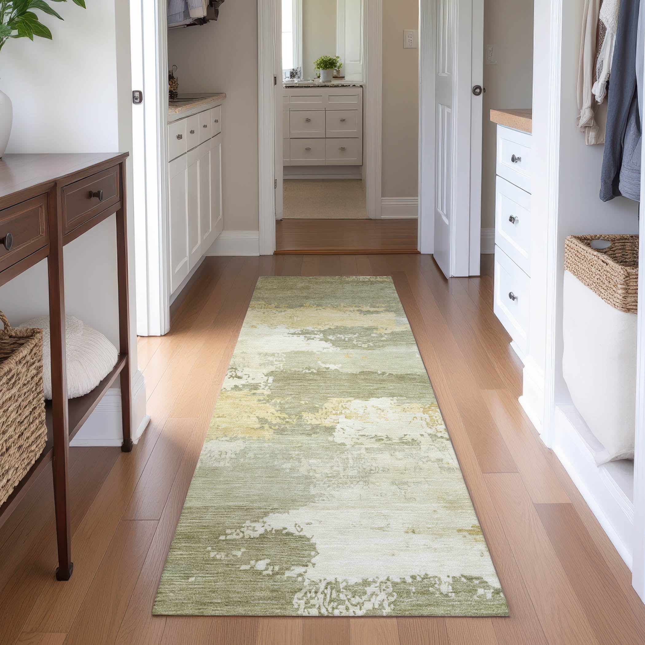 Colombo Machine Washable Transitional Sage Green Rug 2'3" x 7'6" #shape_Runner