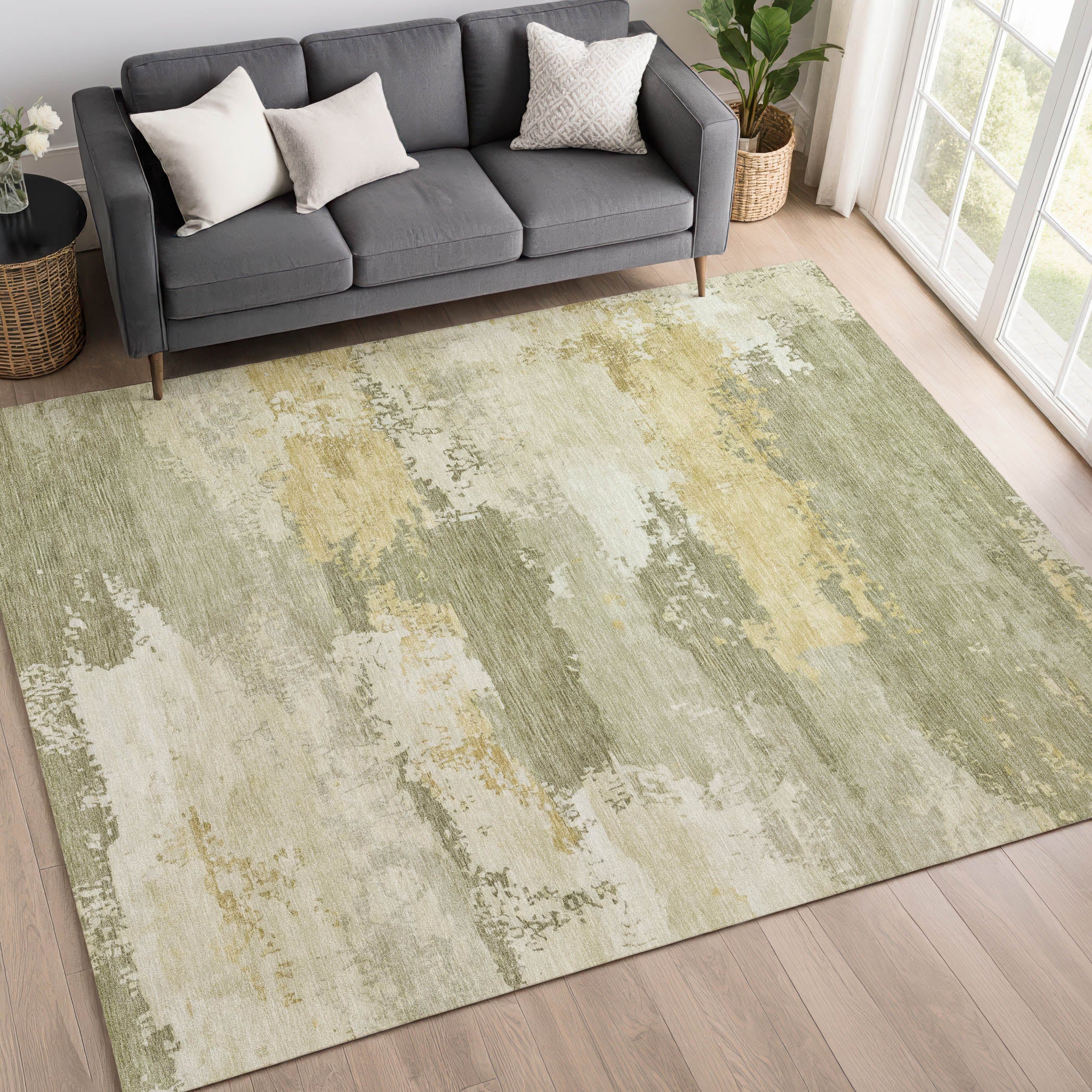 Colombo Machine Washable Transitional Sage Green Rug 3' x 5' #shape_Rectangle