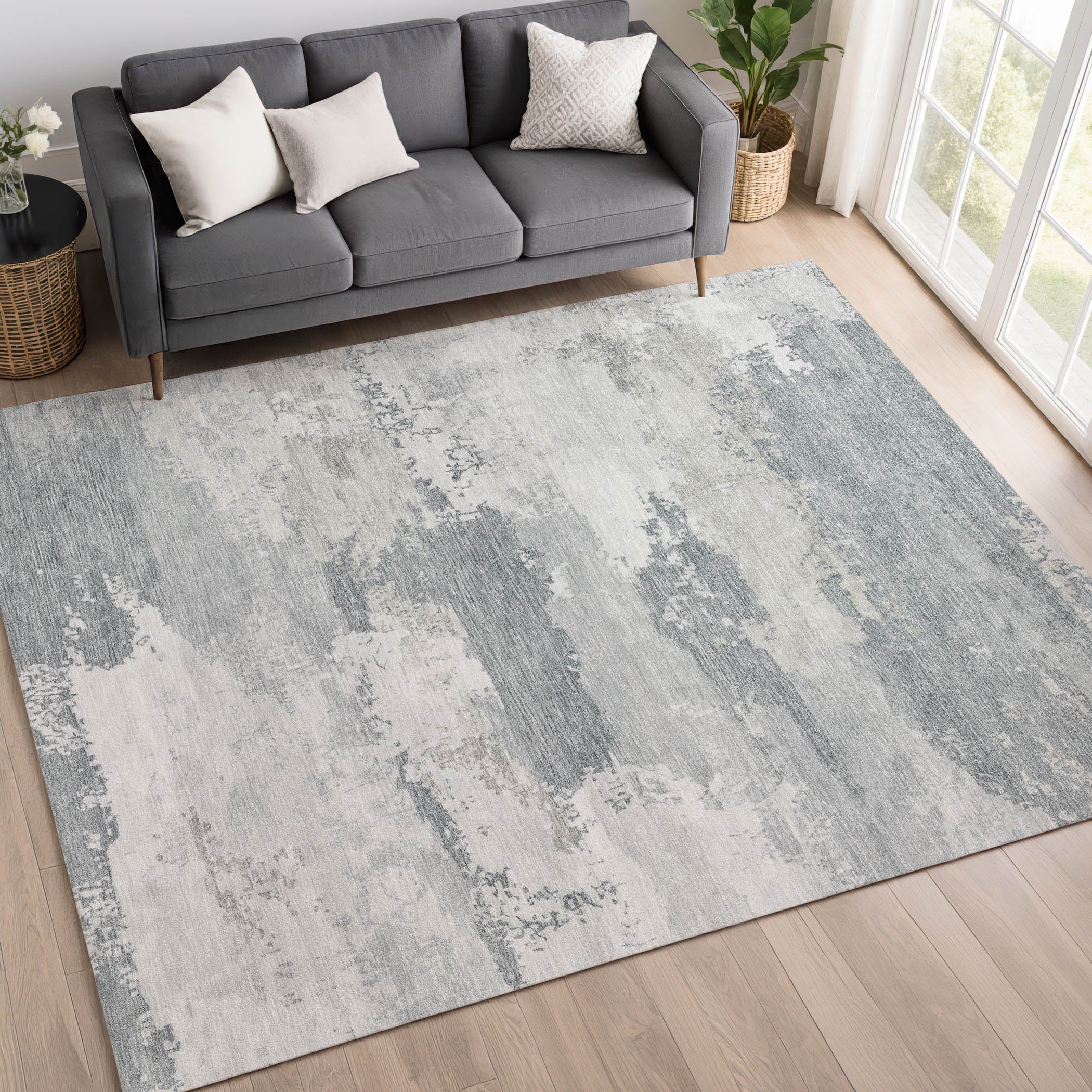 Colombo Machine Washable Transitional Silver Gray Rug 3' x 5' #shape_Rectangle