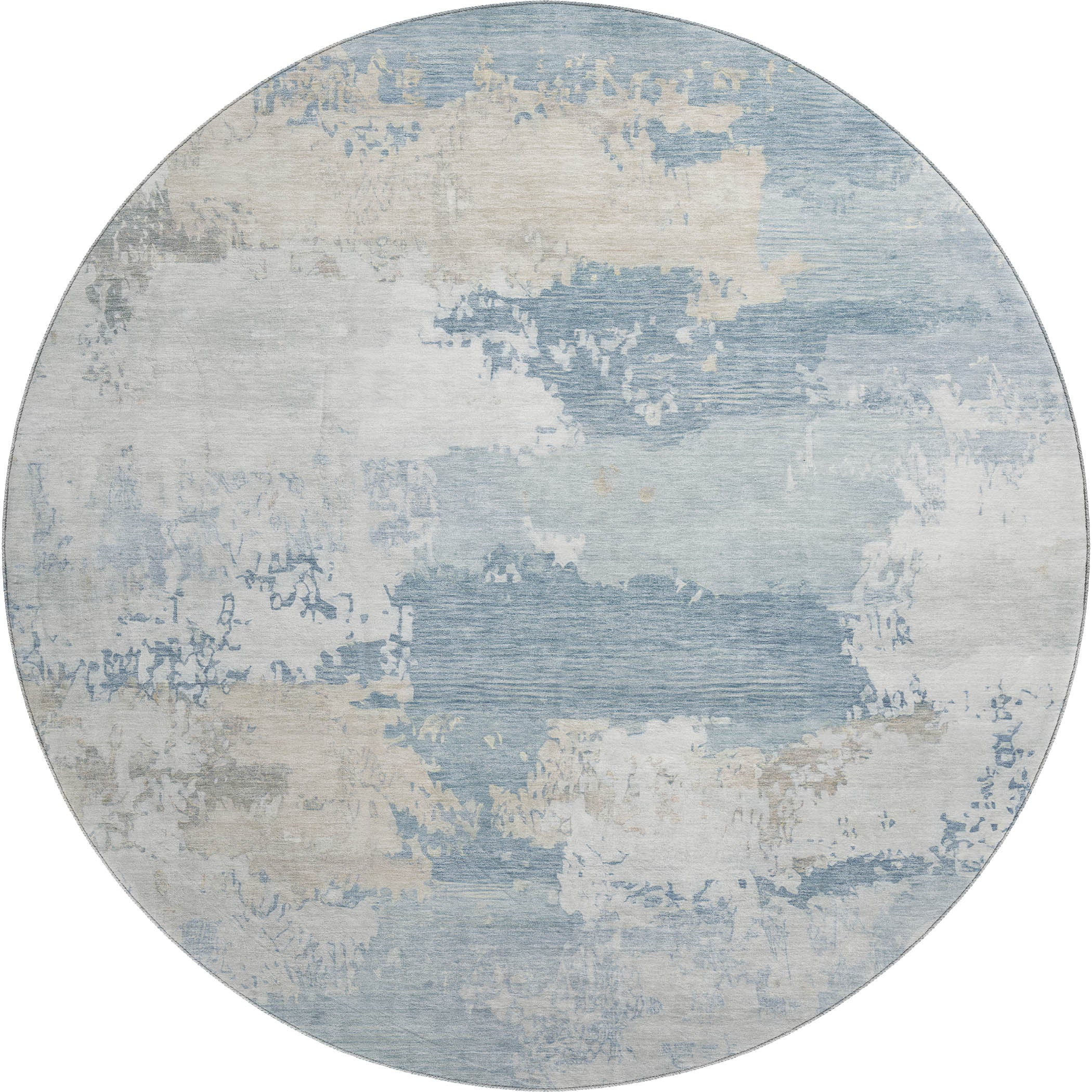 Colombo Machine Washable Transitional Sky Blue Rug 8' x 8' #shape_Round
