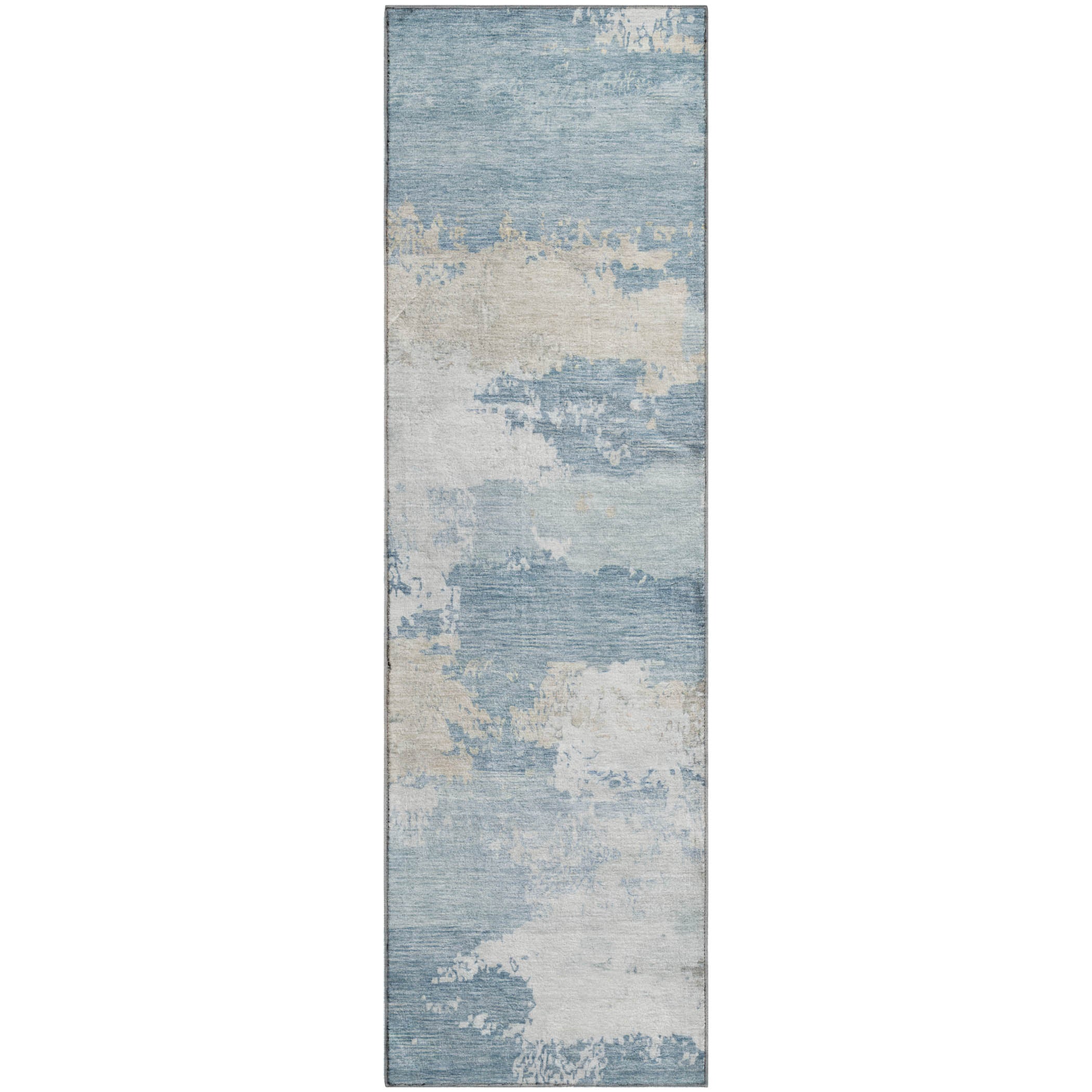 Colombo Machine Washable Transitional Sky Blue Rug 2'3" x 7'6" #shape_Runner