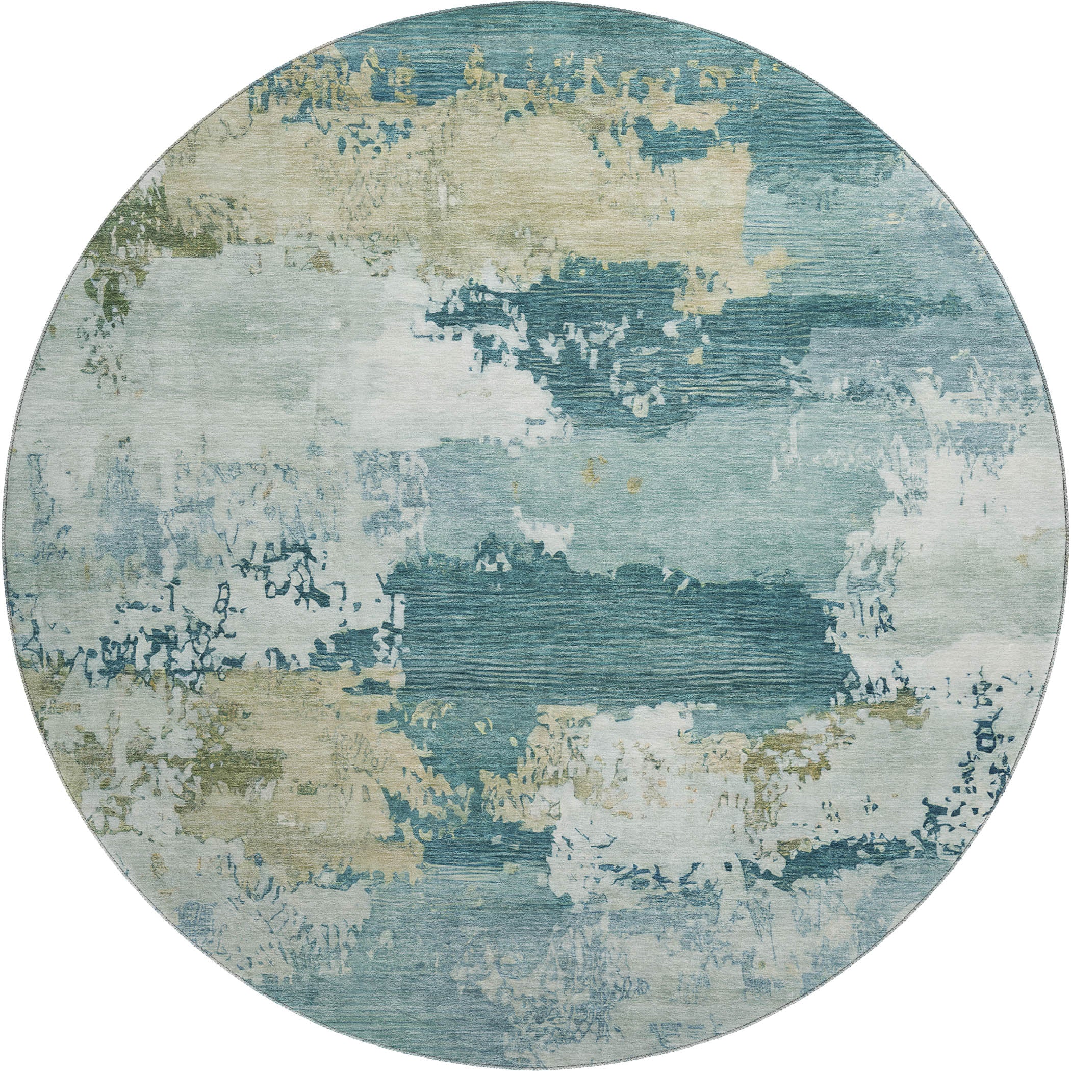 Colombo Machine Washable Transitional Teal Rug 8' x 8' #shape_Round