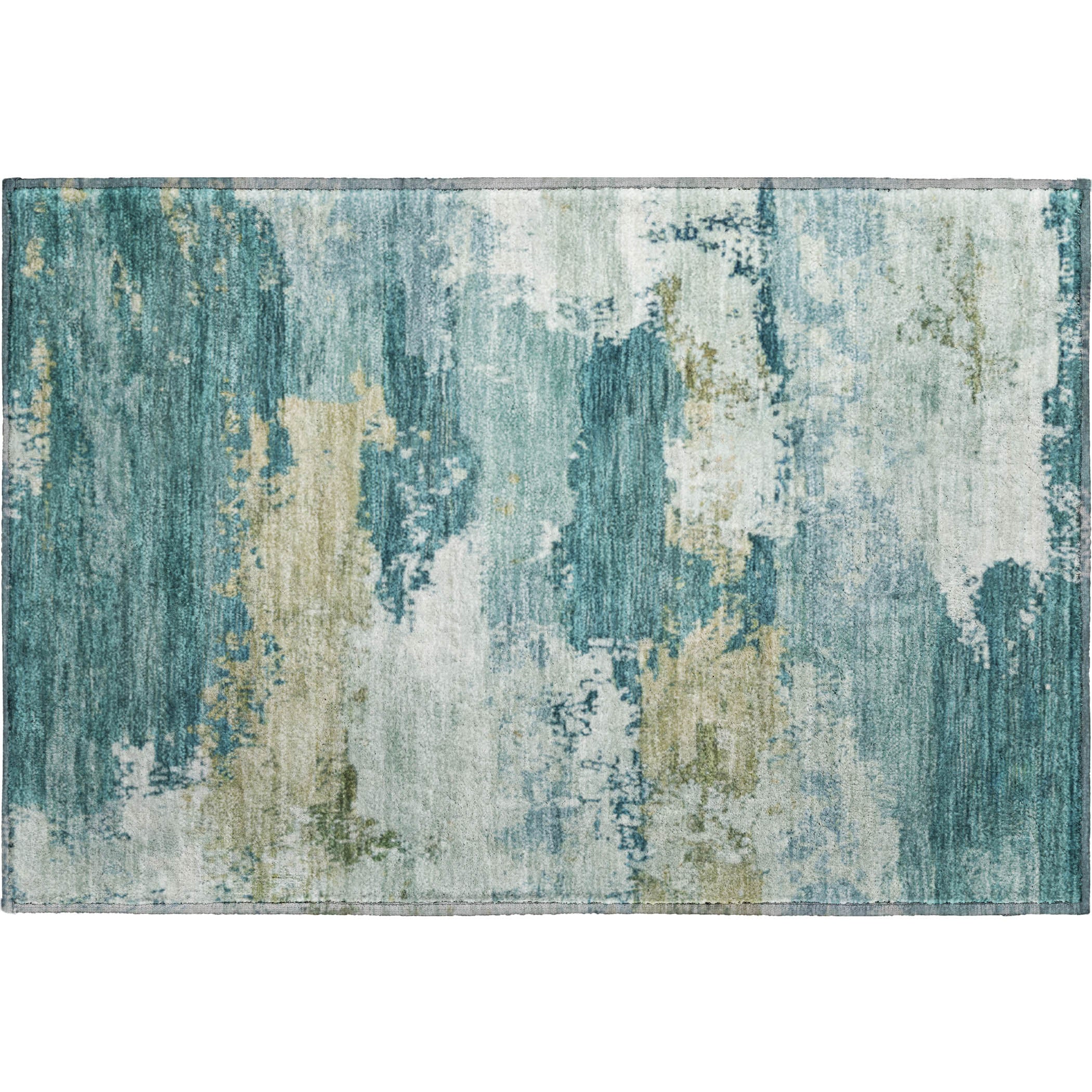 Colombo Machine Washable Transitional Teal Rug 1'8" x 2'6" #shape_Rectangle