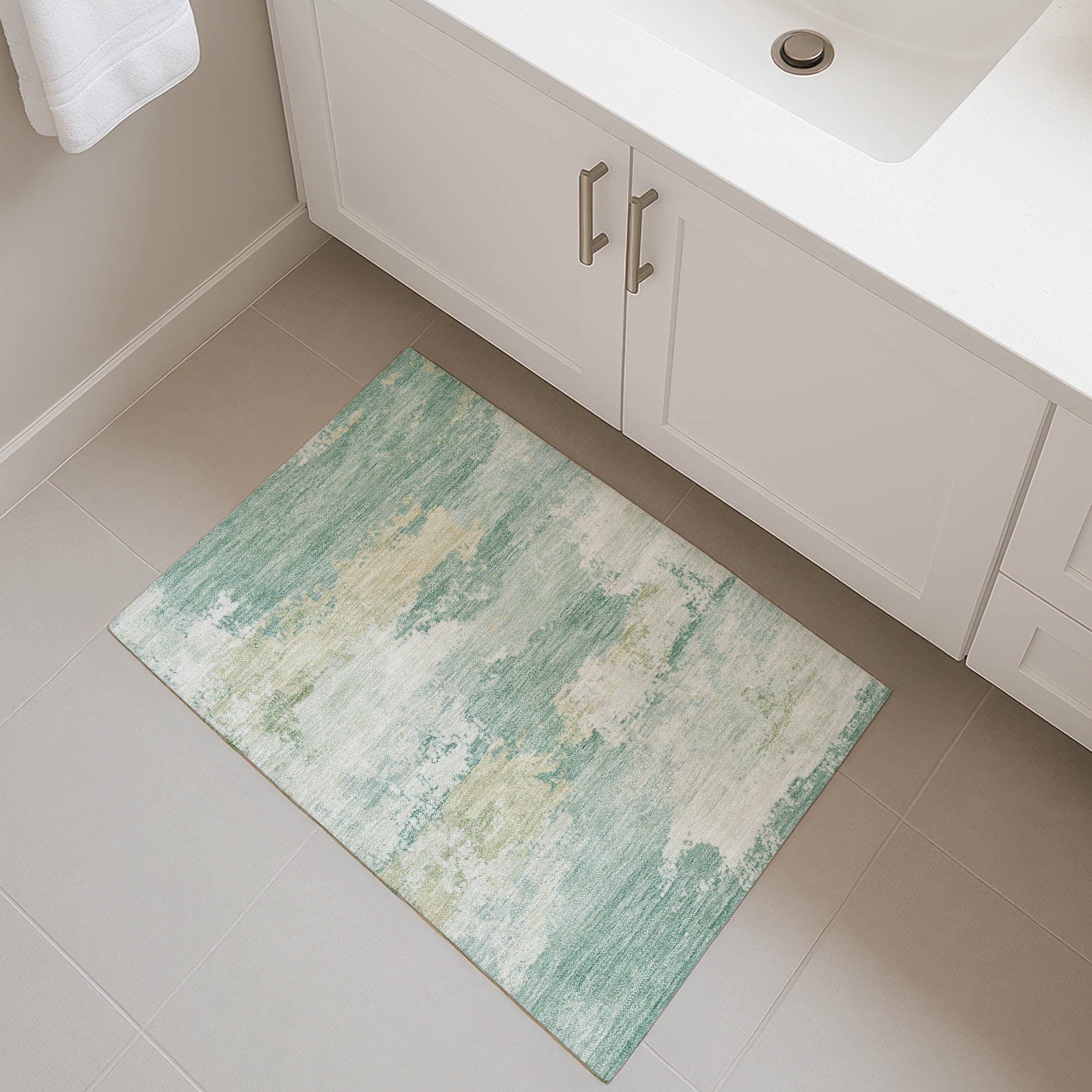 Colombo Machine Washable Transitional Turquoise Teal Rug 1'8" x 2'6" #shape_Rectangle