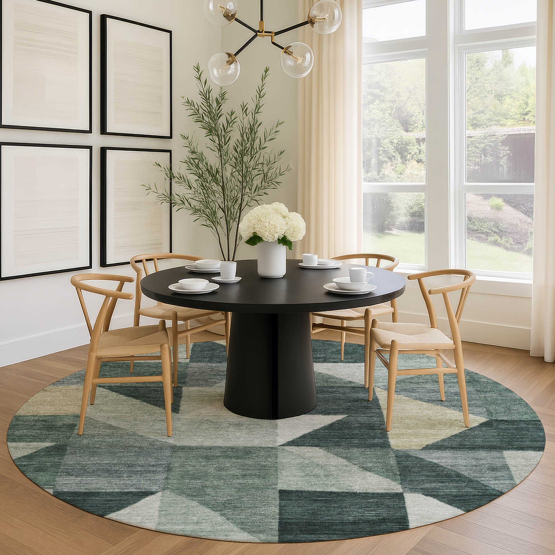 Kathmandu Machine Washable Transitional Basil Green Rug 8' x 8' #shape_Round
