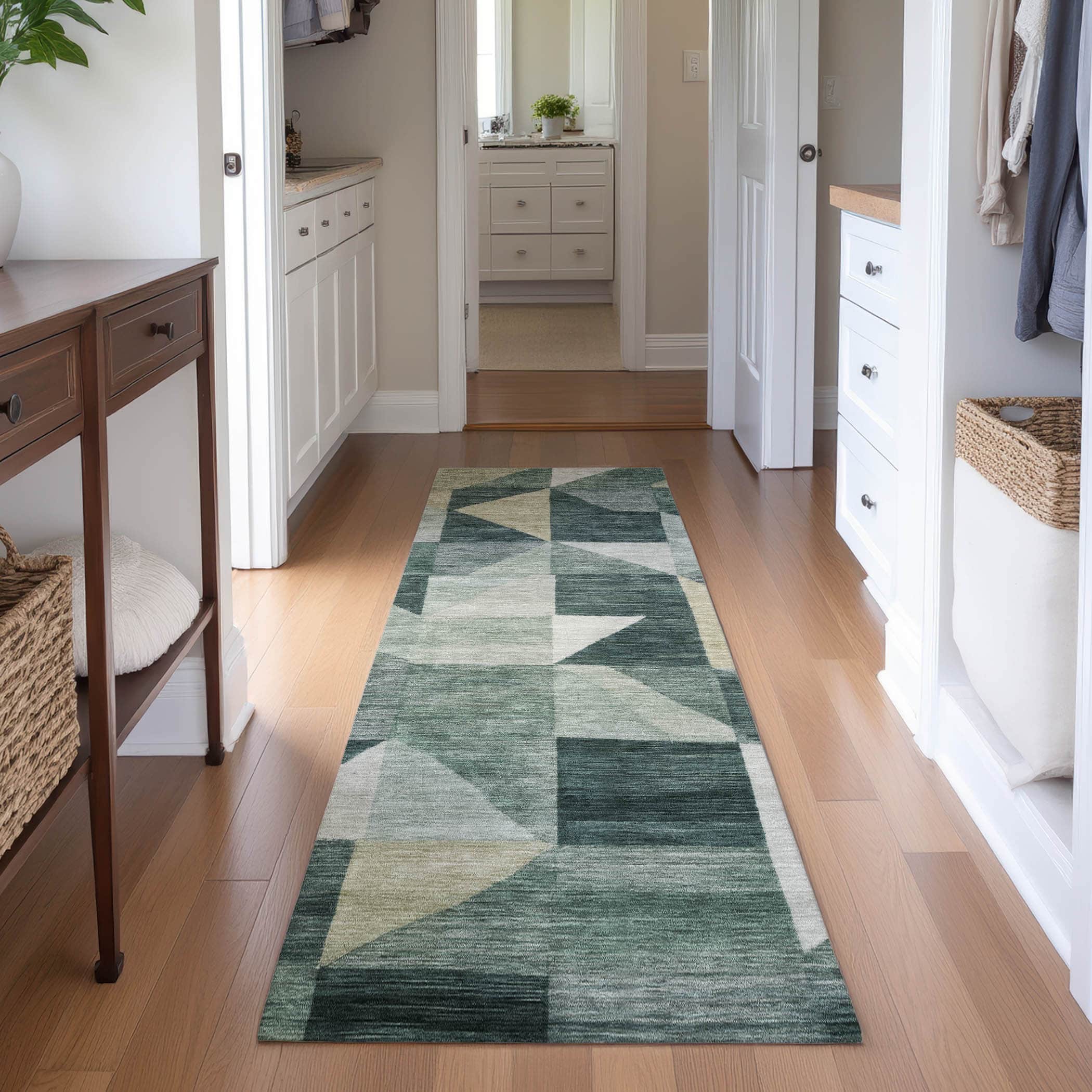 Kathmandu Machine Washable Transitional Basil Green Rug 2'3" x 7'6" #shape_Runner