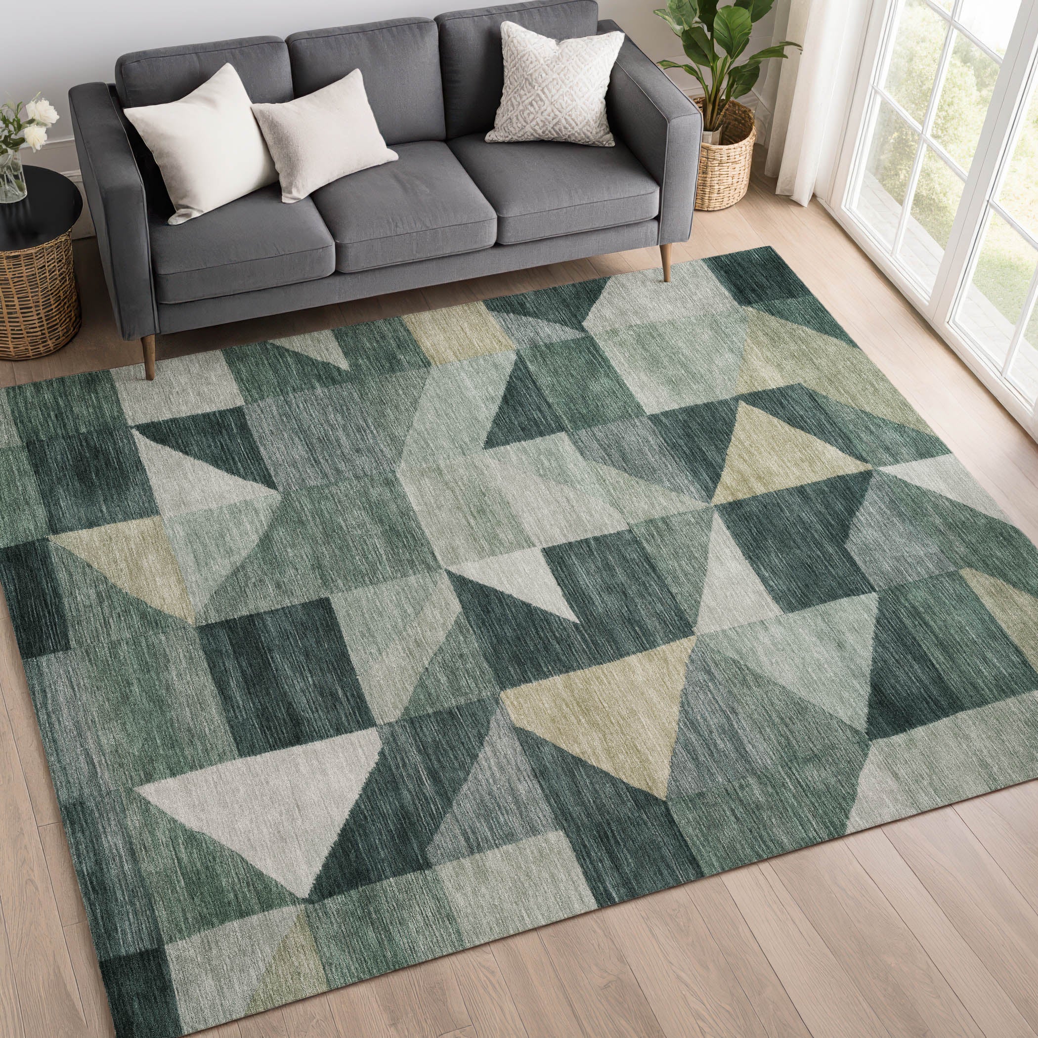 Kathmandu Machine Washable Transitional Basil Green Rug 3' x 5' #shape_Rectangle
