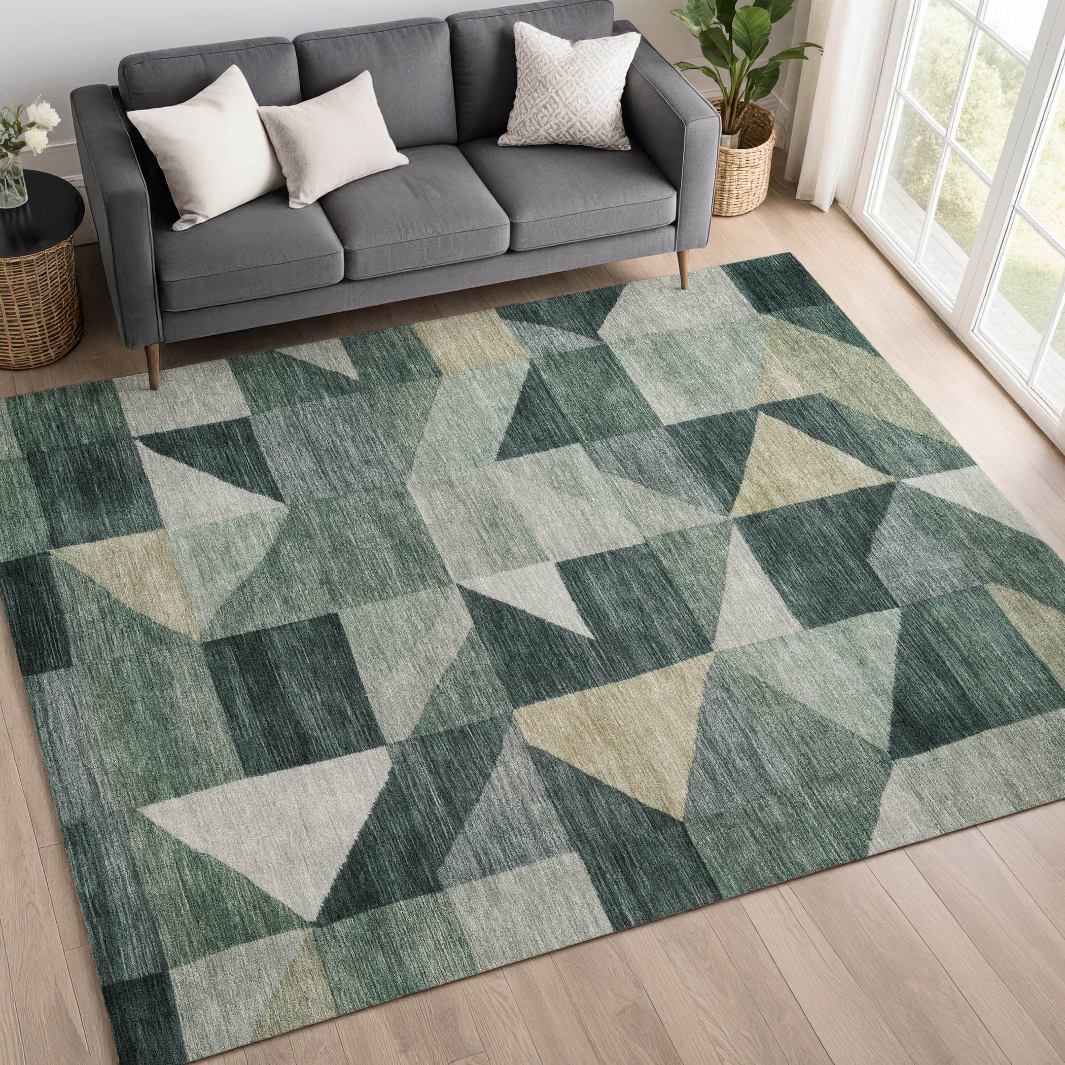 Kathmandu Machine Washable Transitional Basil Green Rug 3' x 5' #shape_Rectangle
