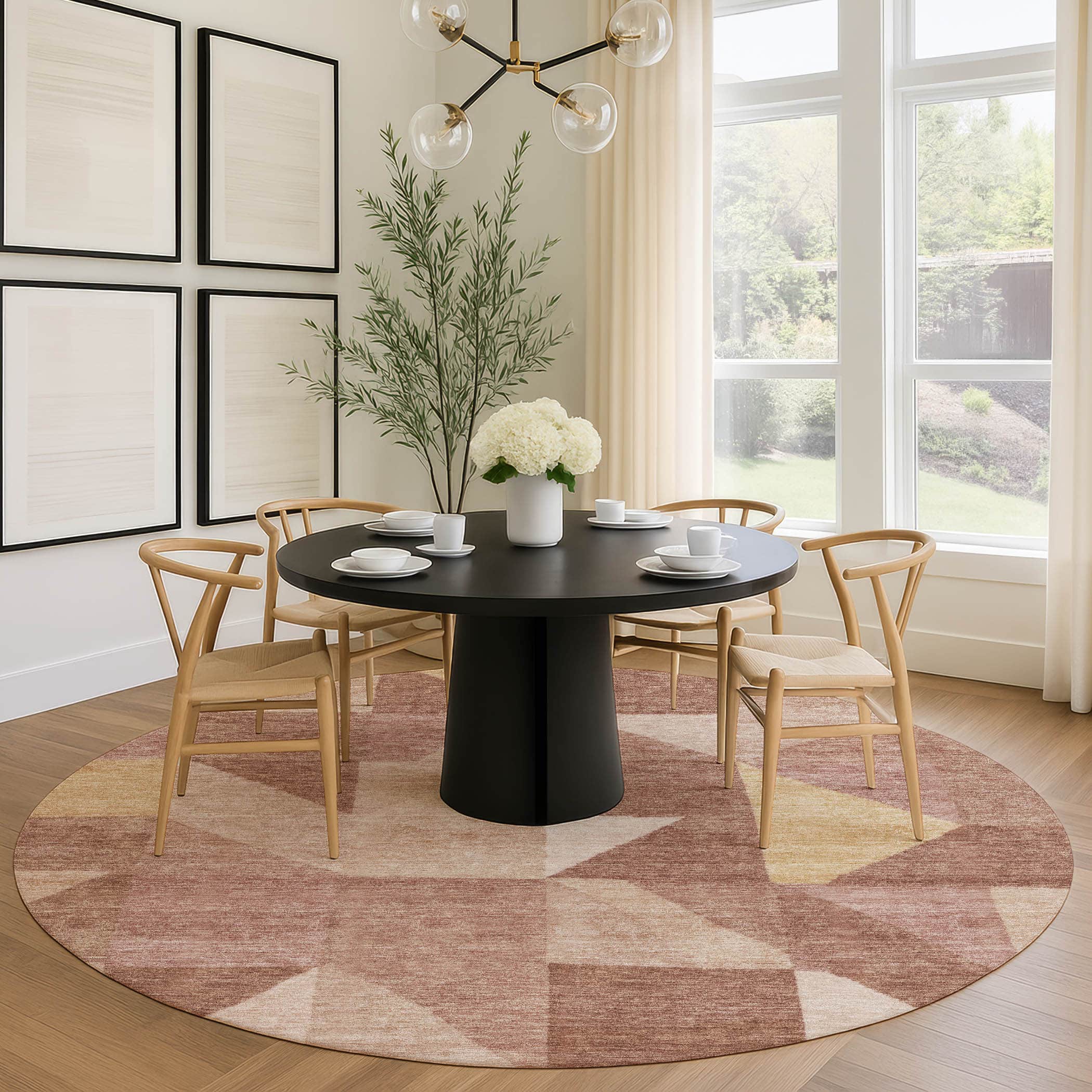 Kathmandu Machine Washable Transitional Blush Pink Rug 8' x 8' #shape_Round