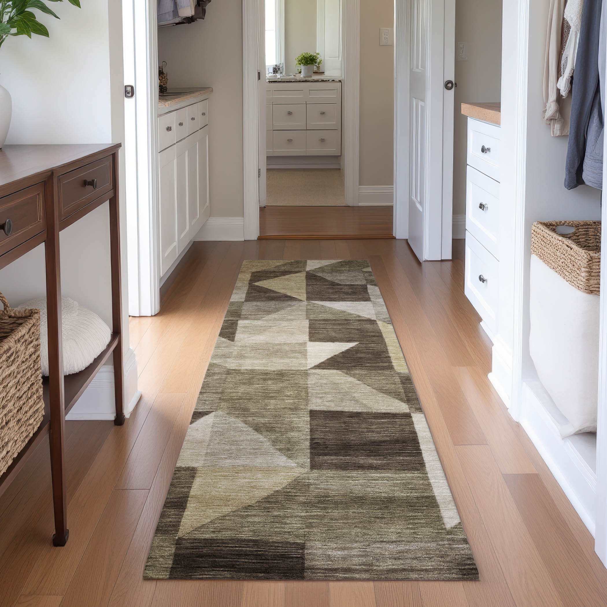 Kathmandu Machine Washable Transitional Brown Rug 2'3" x 7'6" #shape_Runner