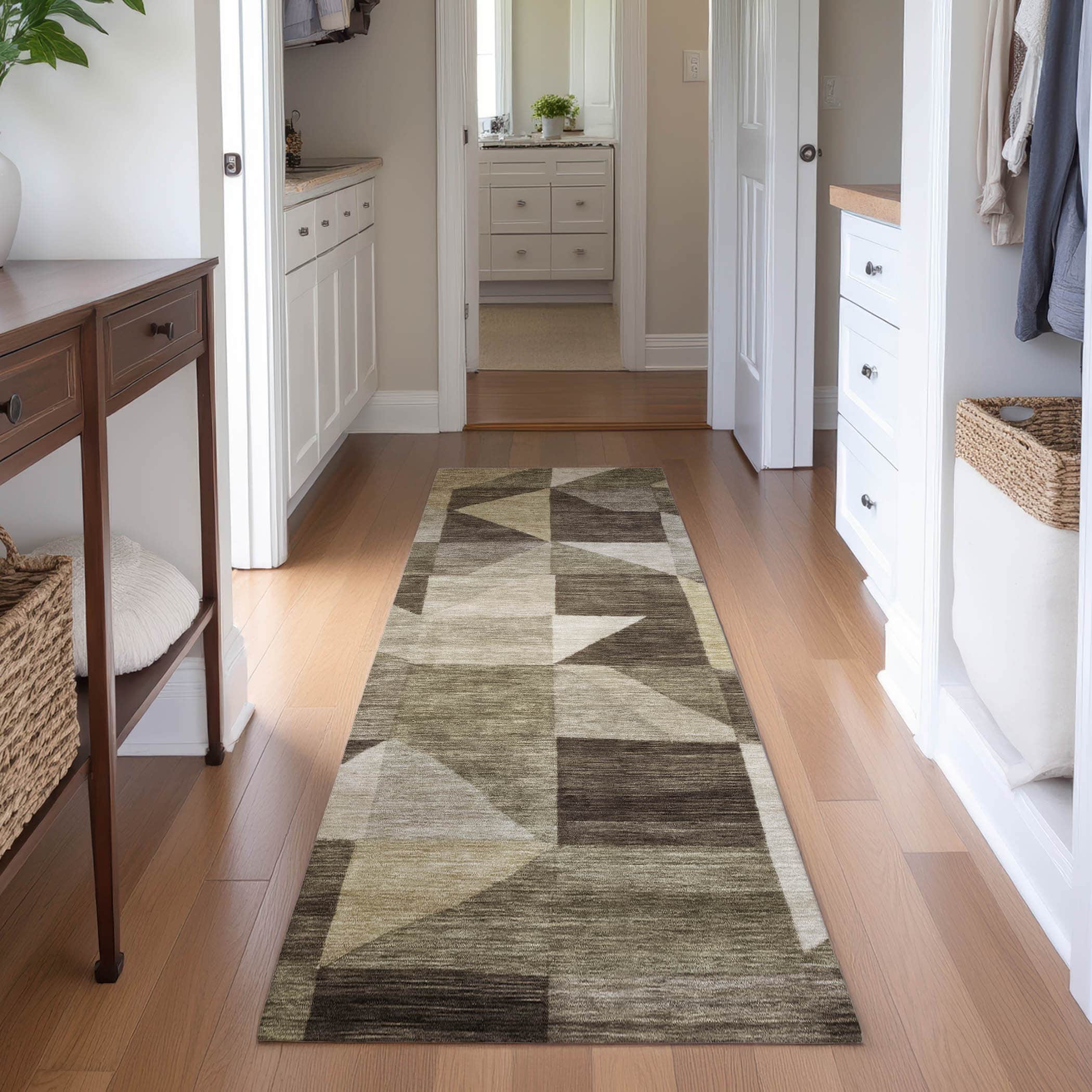 Kathmandu Machine Washable Transitional Brown Rug 2'3" x 7'6" #shape_Runner