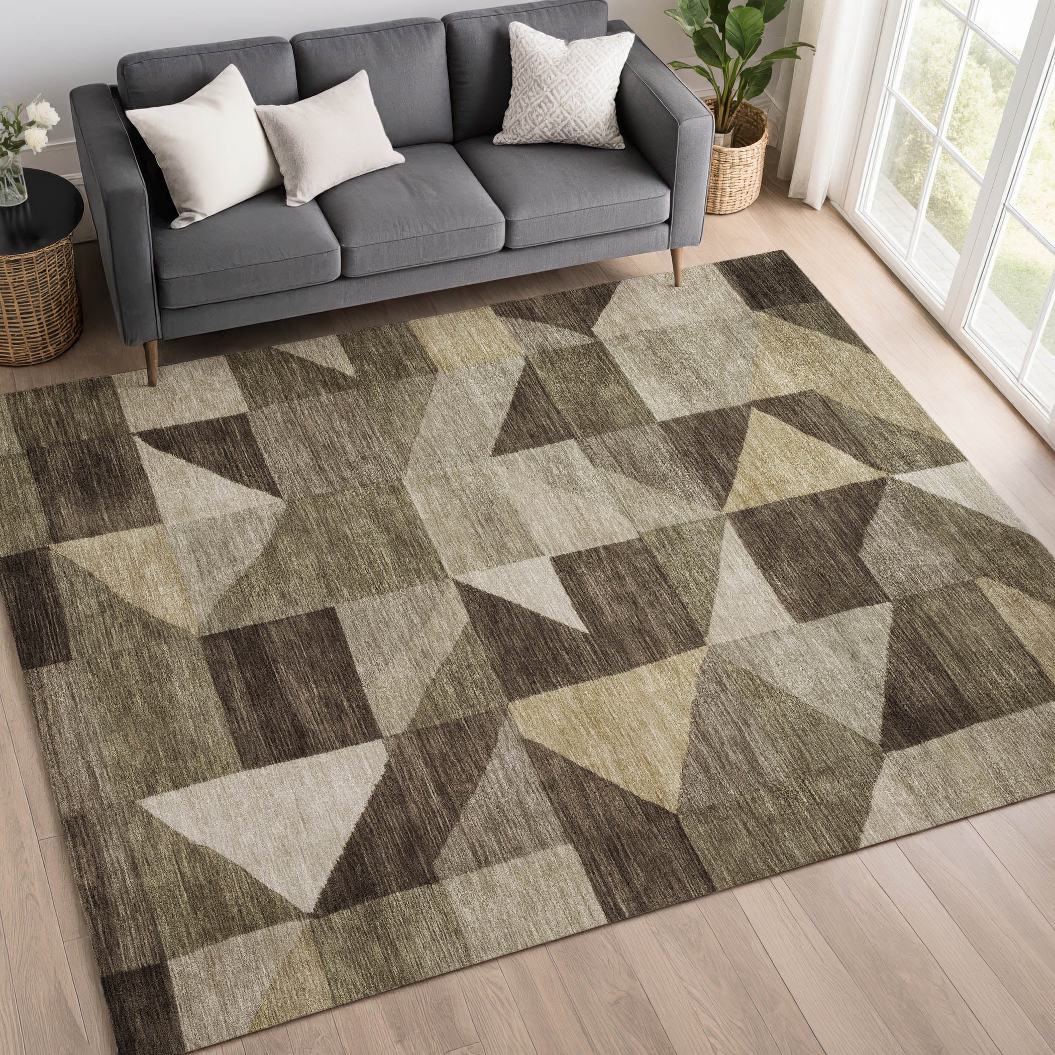 Kathmandu Machine Washable Transitional Brown Rug 3' x 5' #shape_Rectangle