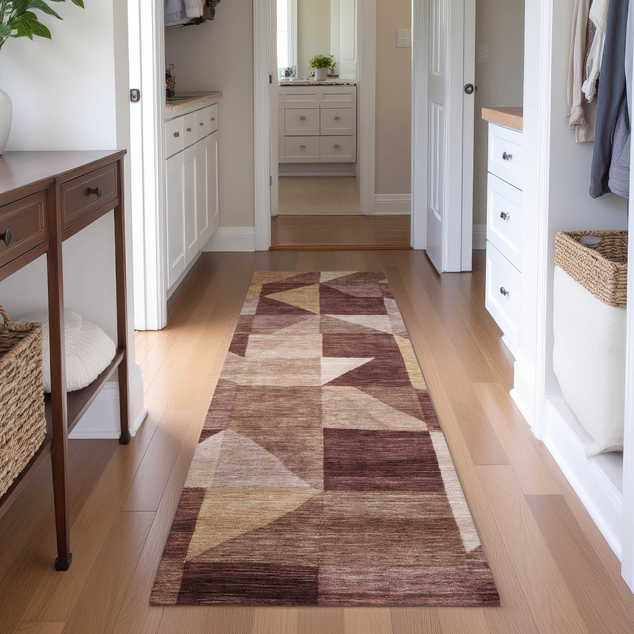 Kathmandu Machine Washable Transitional Burgundy Red Rug 2'3" x 7'6" #shape_Runner