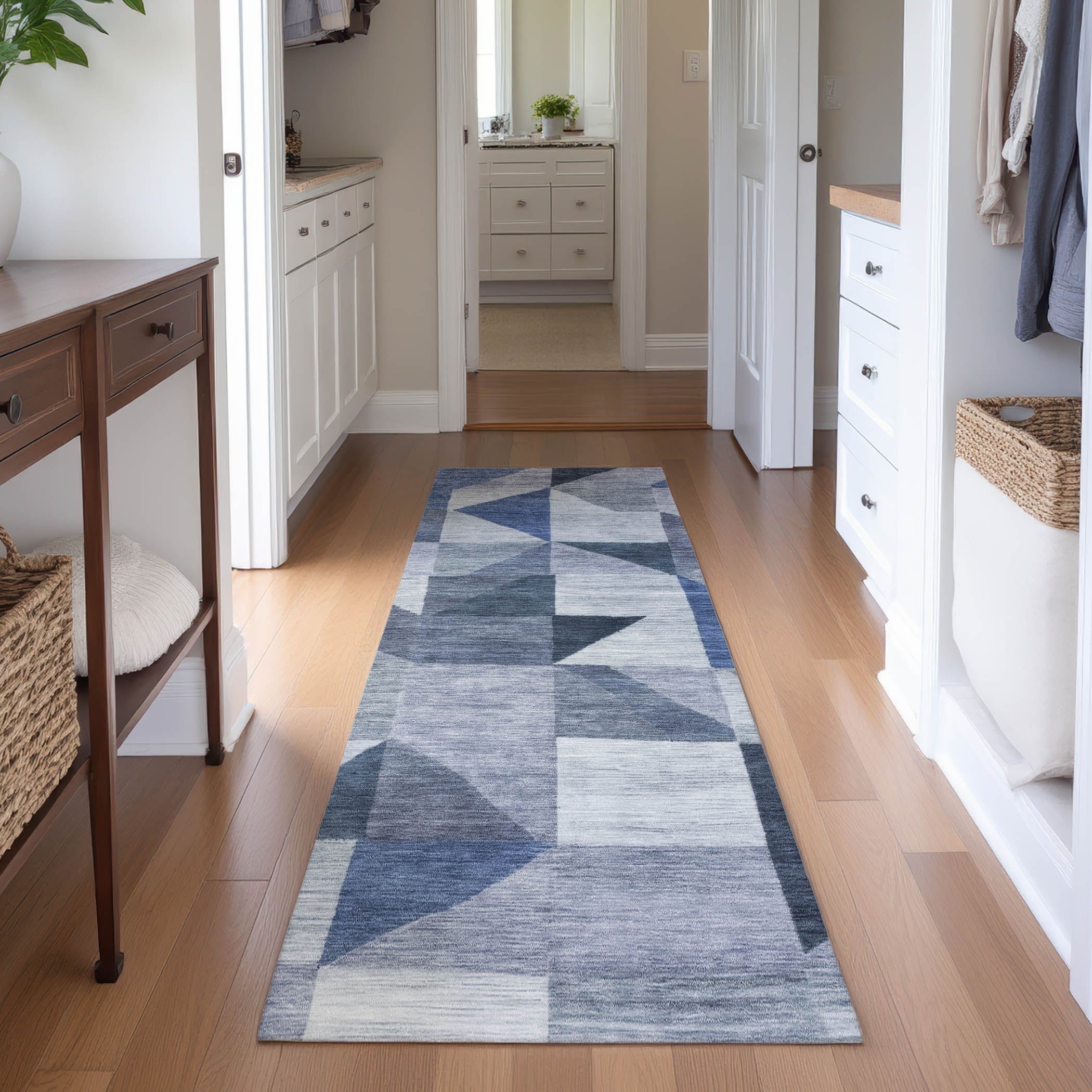 Kathmandu Machine Washable Transitional Denim Blue Rug 2'3" x 7'6" #shape_Runner