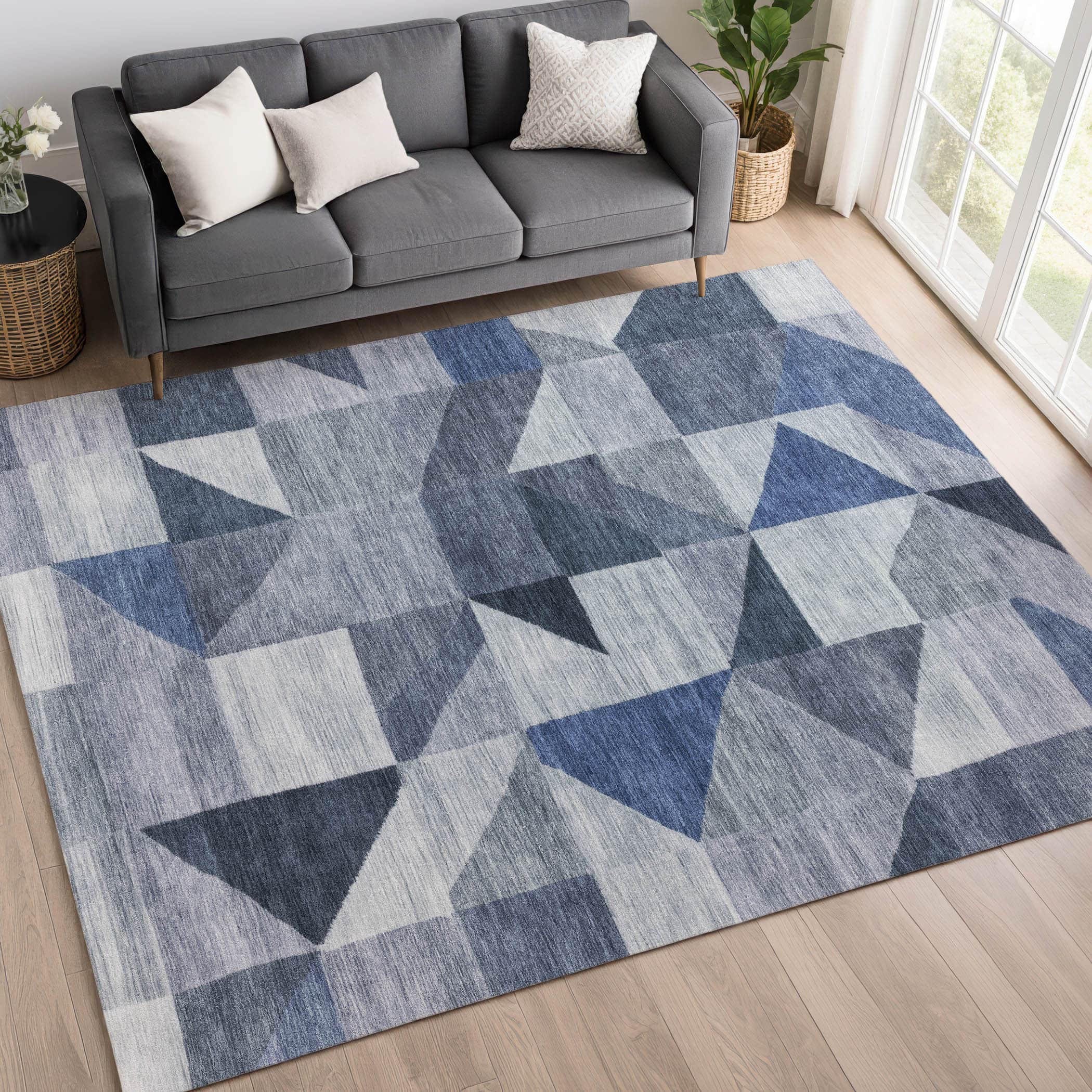 Kathmandu Machine Washable Transitional Denim Blue Rug 3' x 5' #shape_Rectangle