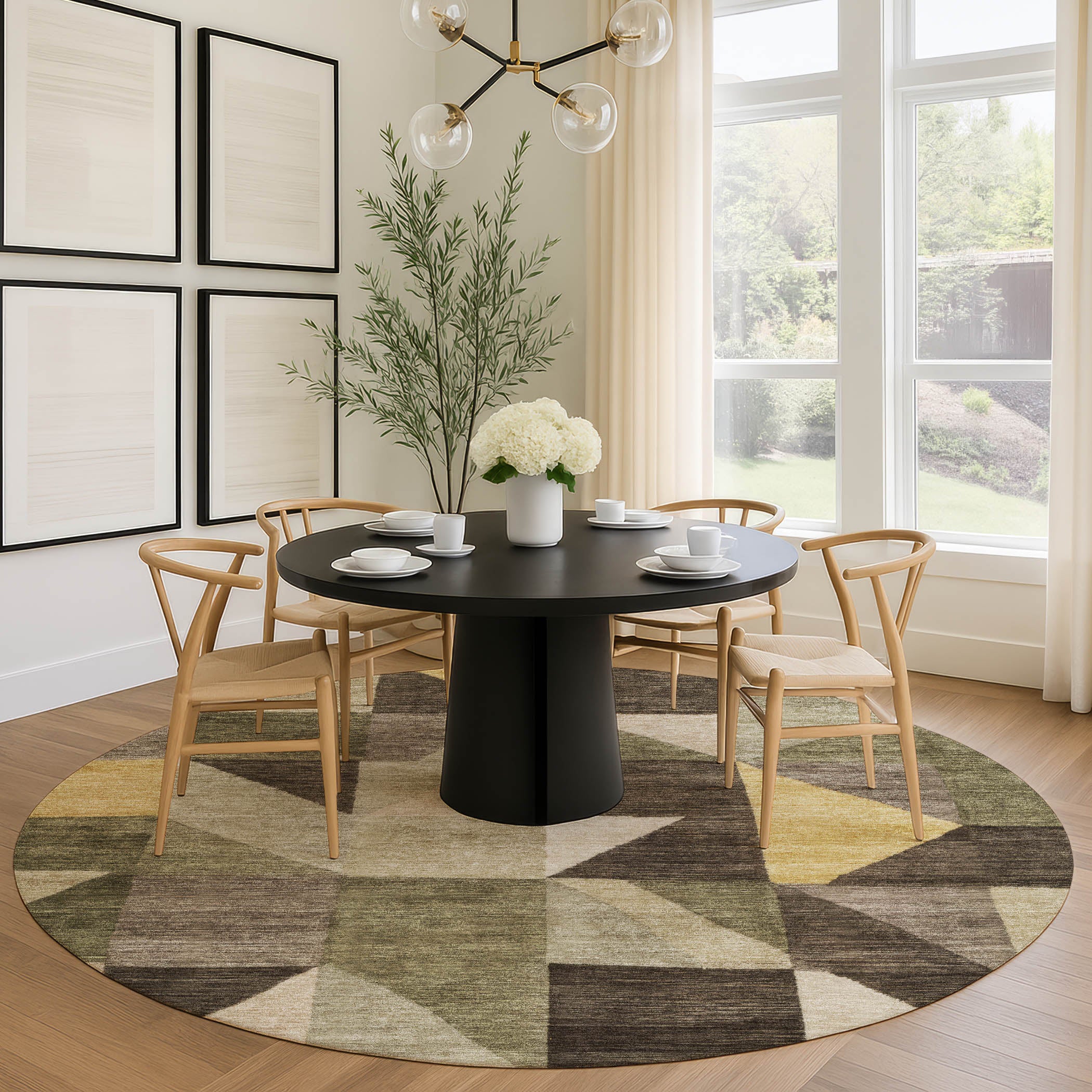 Kathmandu Machine Washable Transitional Fern Green Rug 8' x 8' #shape_Round