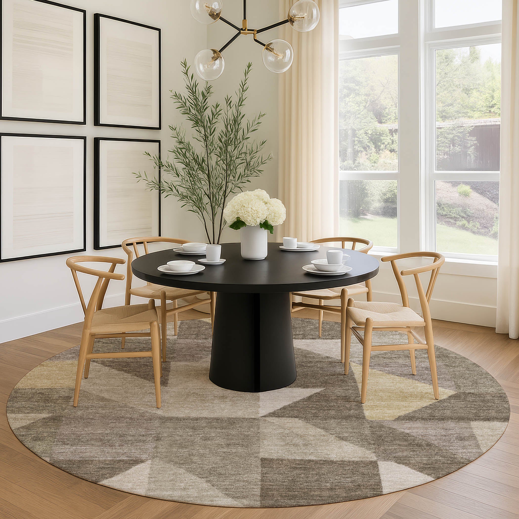 Kathmandu Machine Washable Transitional Khaki Brown Rug 8' x 8' #shape_Round