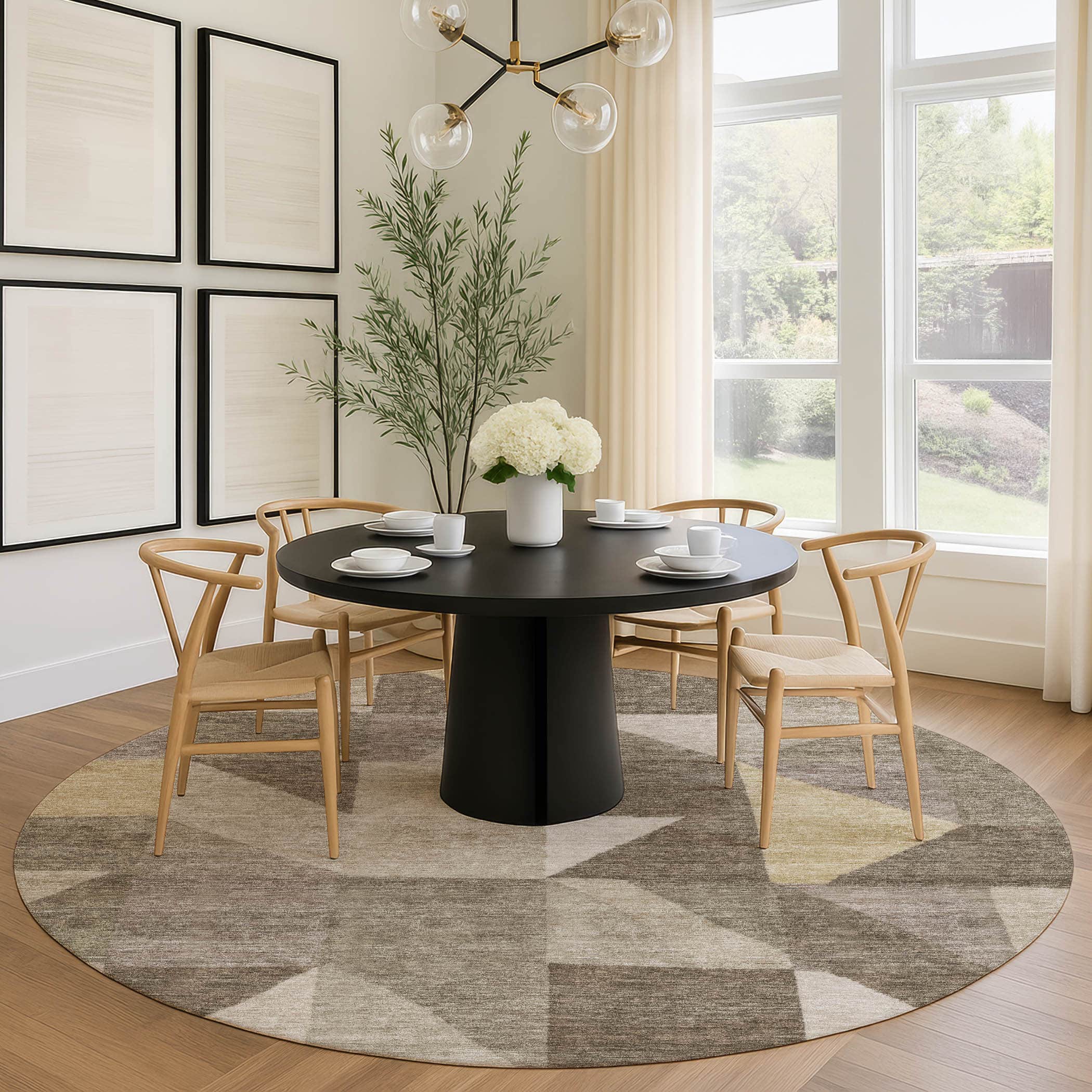 Kathmandu Machine Washable Transitional Khaki Brown Rug 8' x 8' #shape_Round
