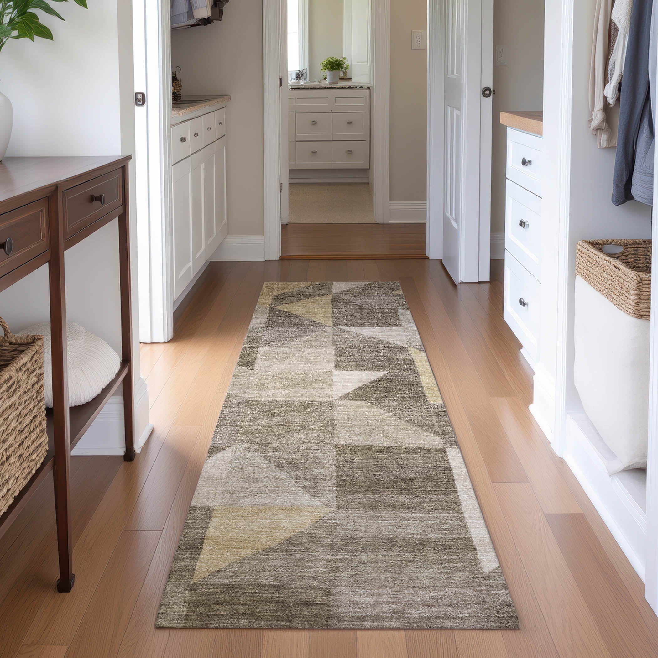 Kathmandu Machine Washable Transitional Khaki Brown Rug 2'3" x 7'6" #shape_Runner