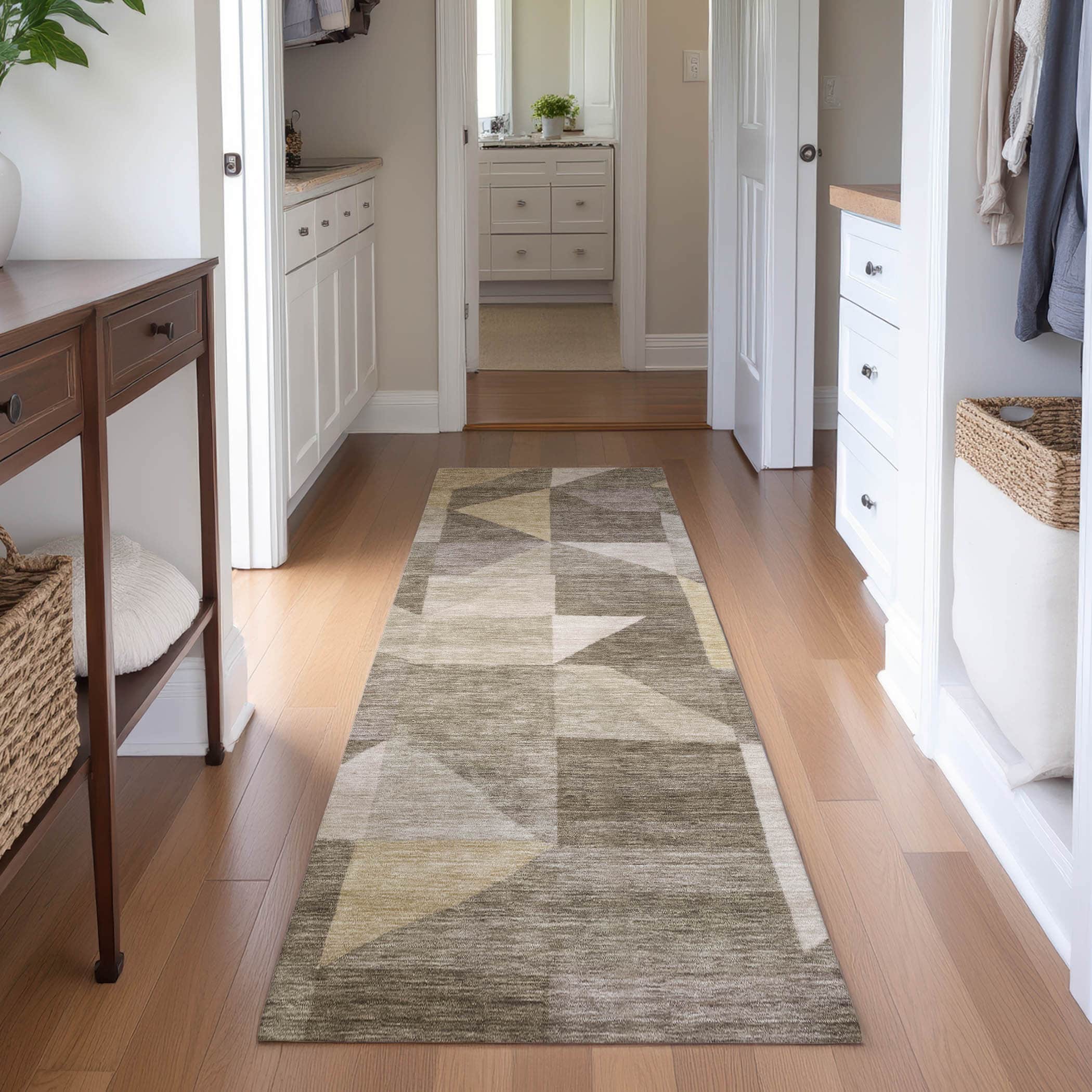 Kathmandu Machine Washable Transitional Khaki Brown Rug 2'3" x 7'6" #shape_Runner