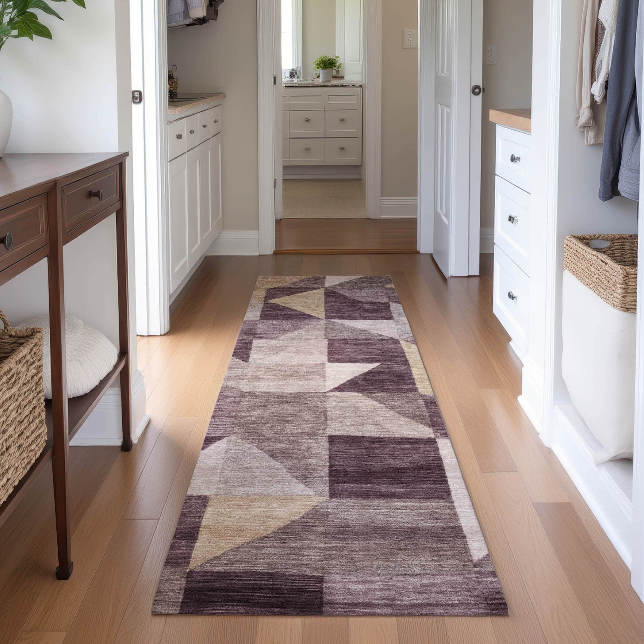Kathmandu Machine Washable Transitional Plum Purple Rug 2'3" x 7'6" #shape_Runner