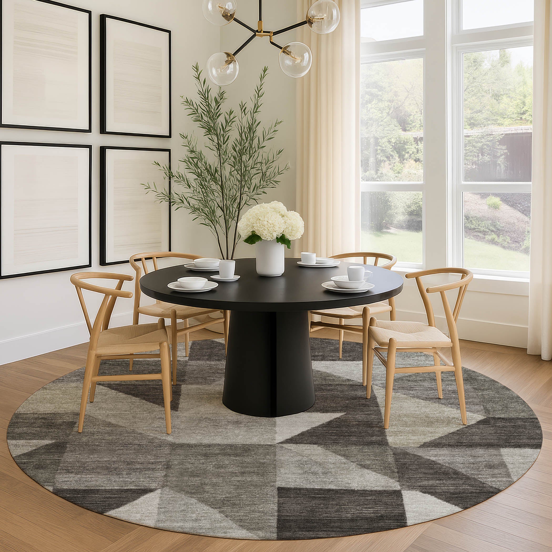 Kathmandu Machine Washable Transitional Taupe Brown Rug 8' x 8' #shape_Round