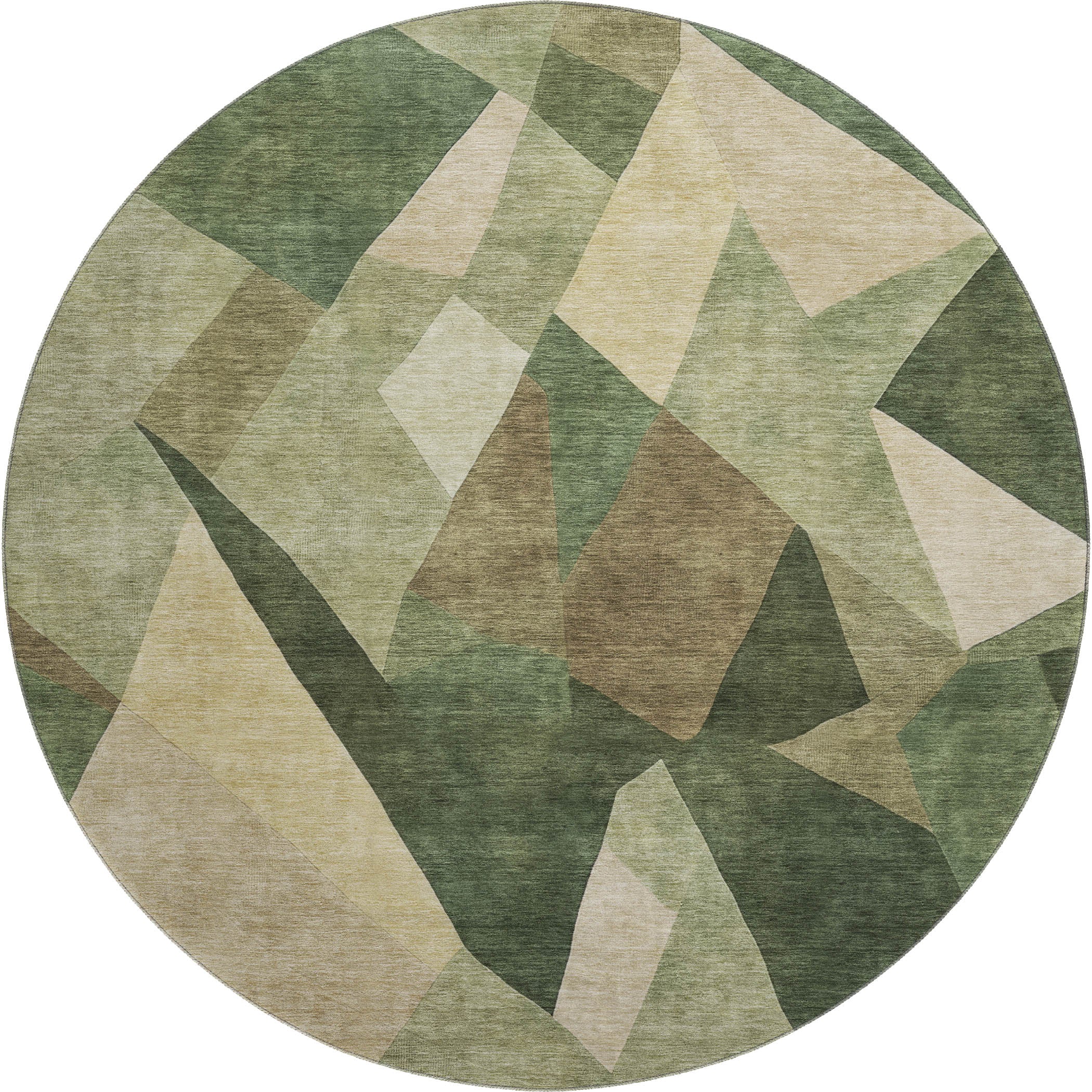 Lisbon Machine Washable Transitional Green Rug 8' x 8' #shape_Round