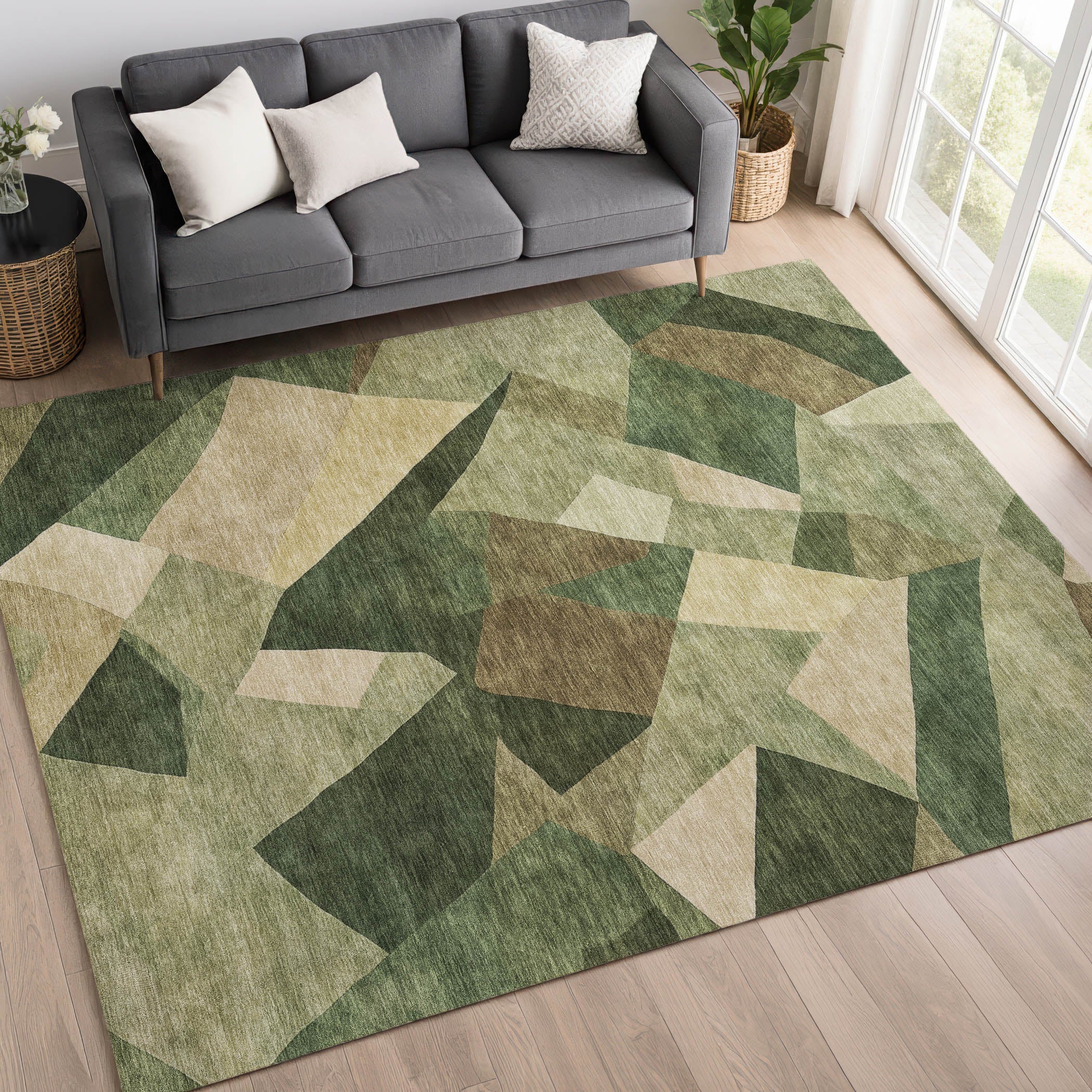 Lisbon Machine Washable Transitional Green Rug 3' x 5' #shape_Rectangle