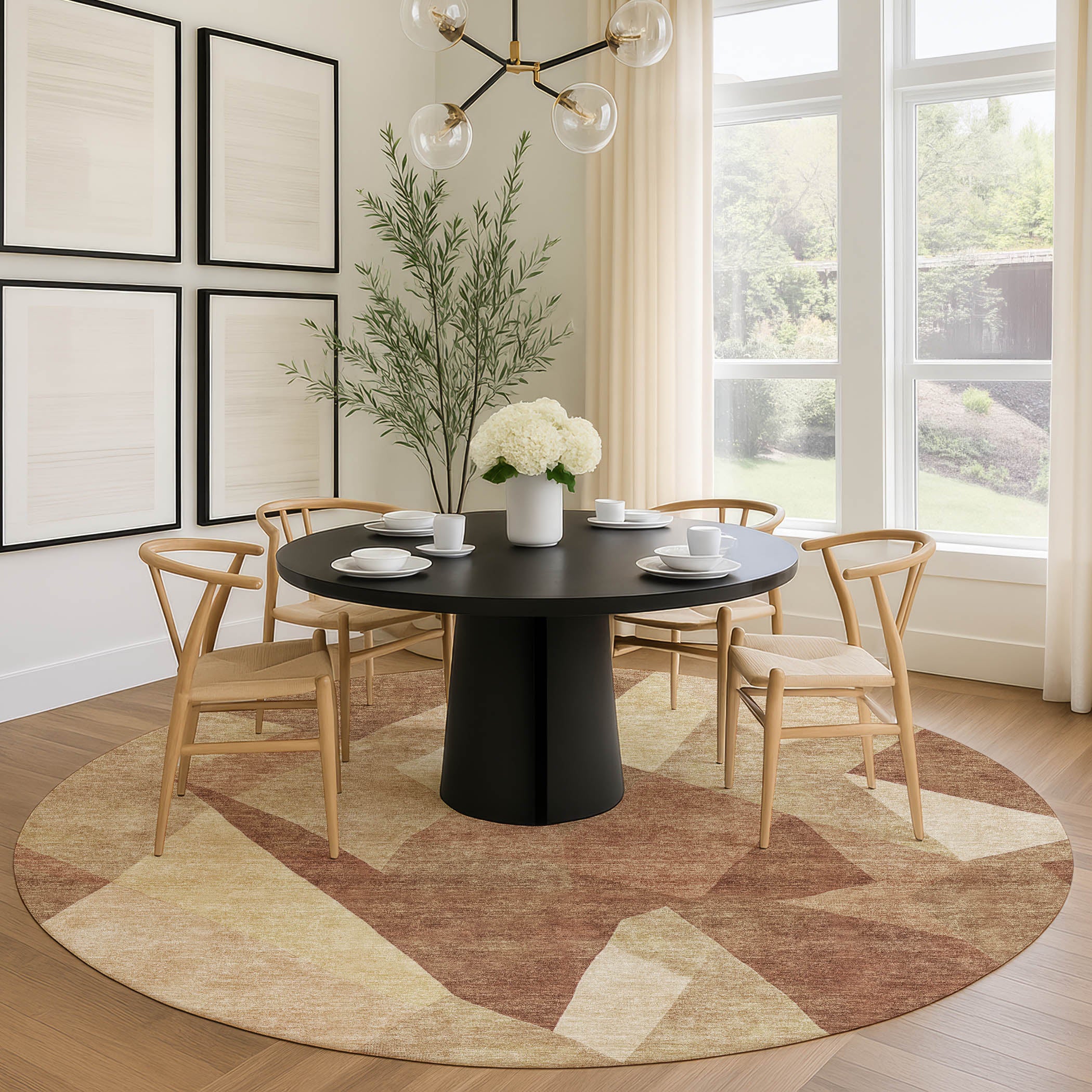 Lisbon Machine Washable Transitional Paprika Orange Rug 8' x 8' #shape_Round