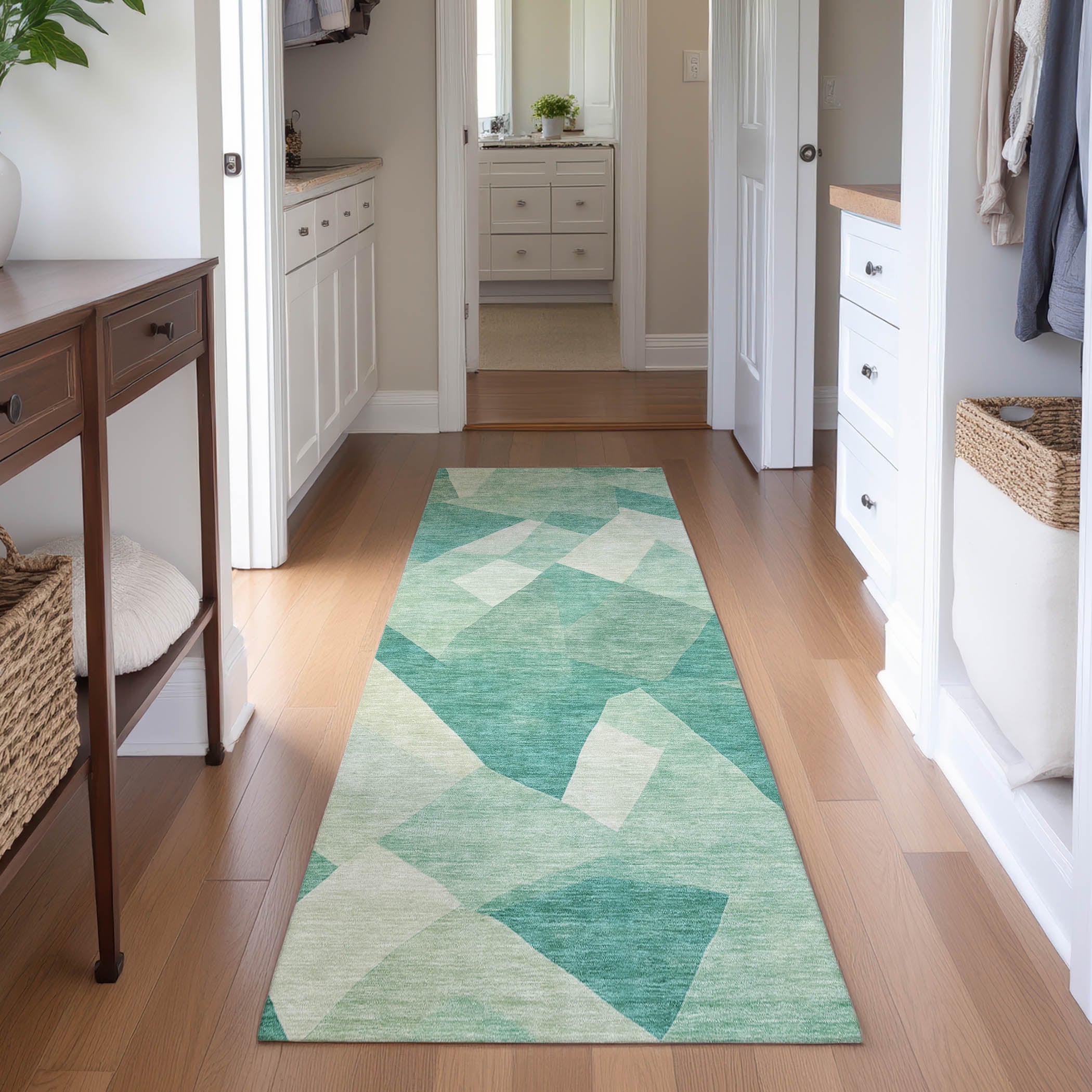Lisbon Machine Washable Transitional Teal Rug 2'3" x 7'6" #shape_Runner