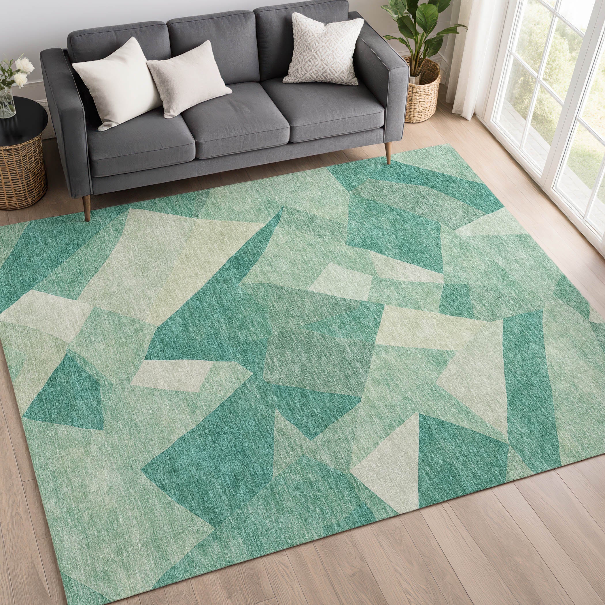 Lisbon Machine Washable Transitional Teal Rug 3' x 5' #shape_Rectangle