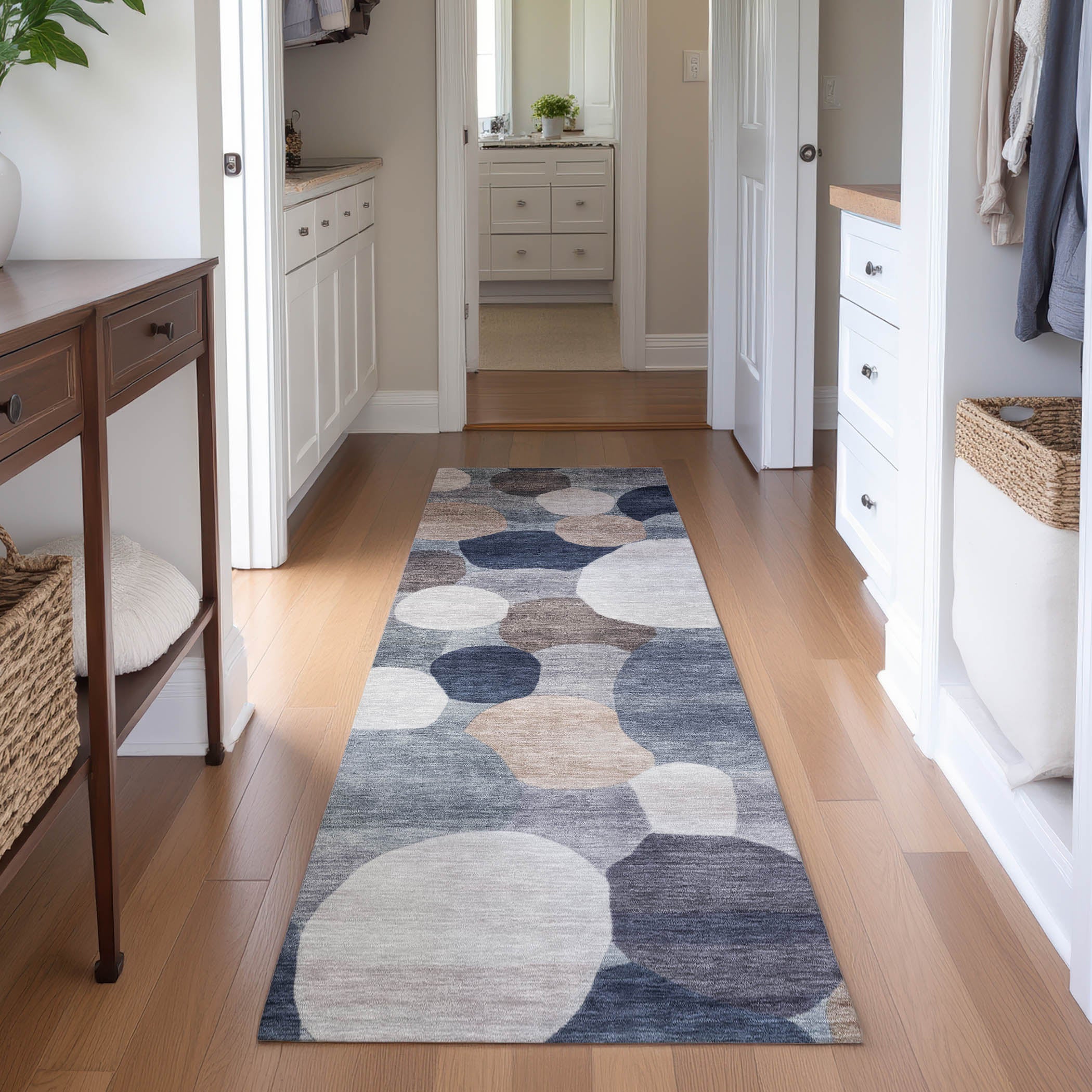 Baku Machine Washable Transitional Blue Rug 2'3" x 7'6" #shape_Runner