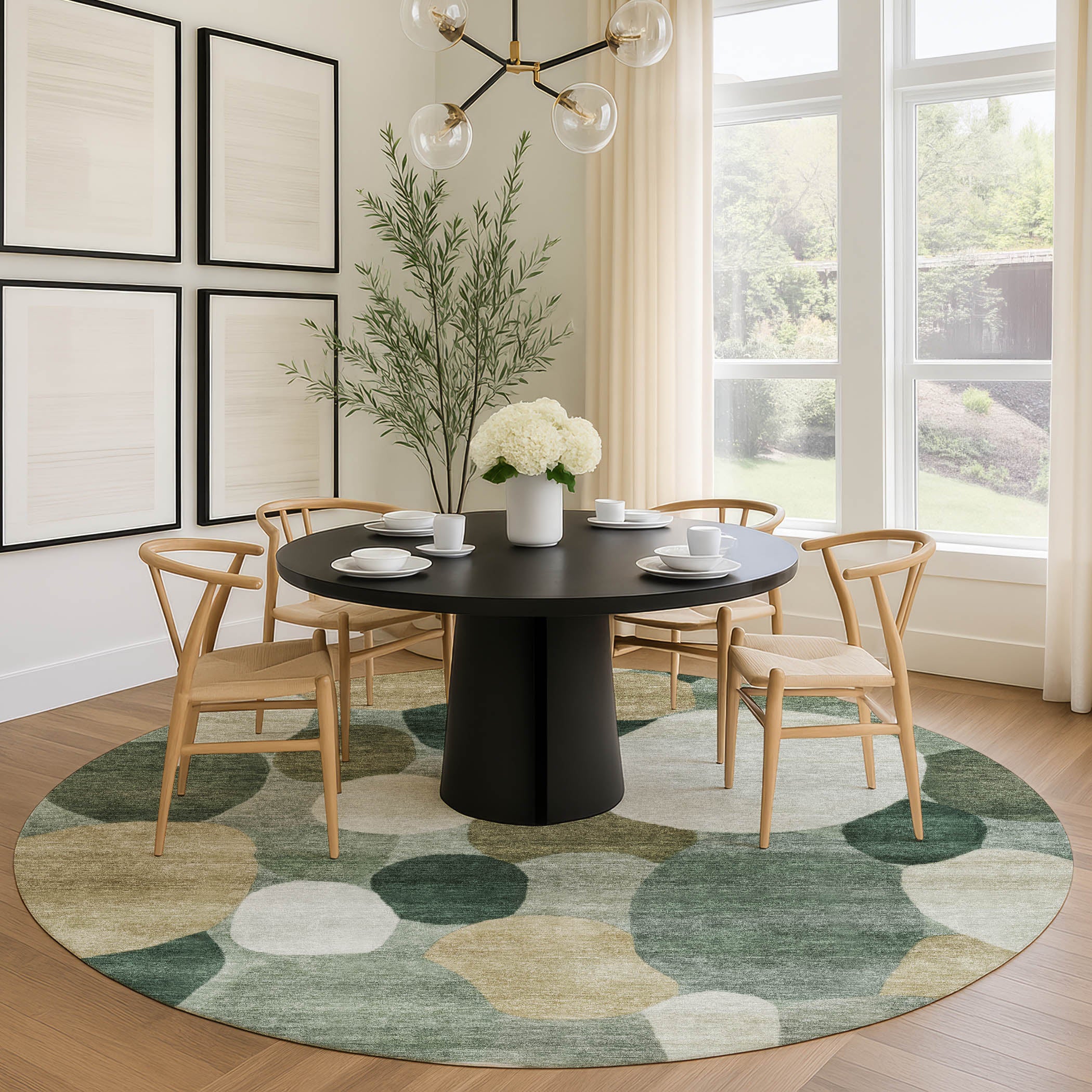 Baku Machine Washable Transitional Green Rug 8' x 8' #shape_Round