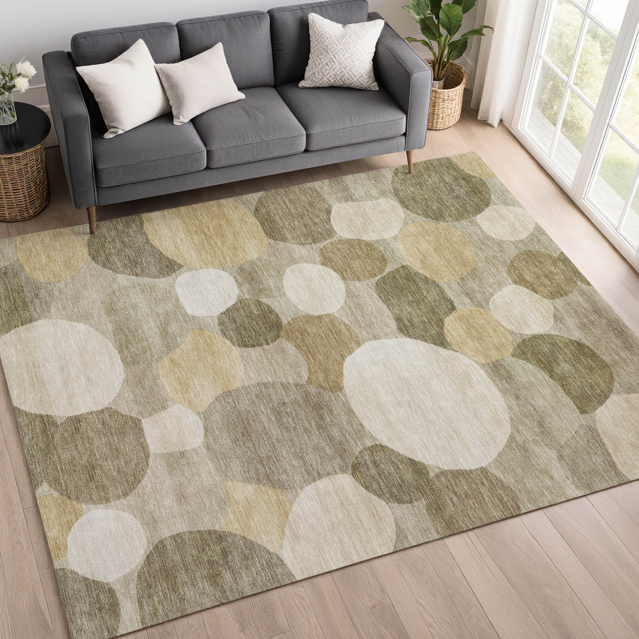 Baku Machine Washable Transitional Khaki Brown Rug 3' x 5' #shape_Rectangle