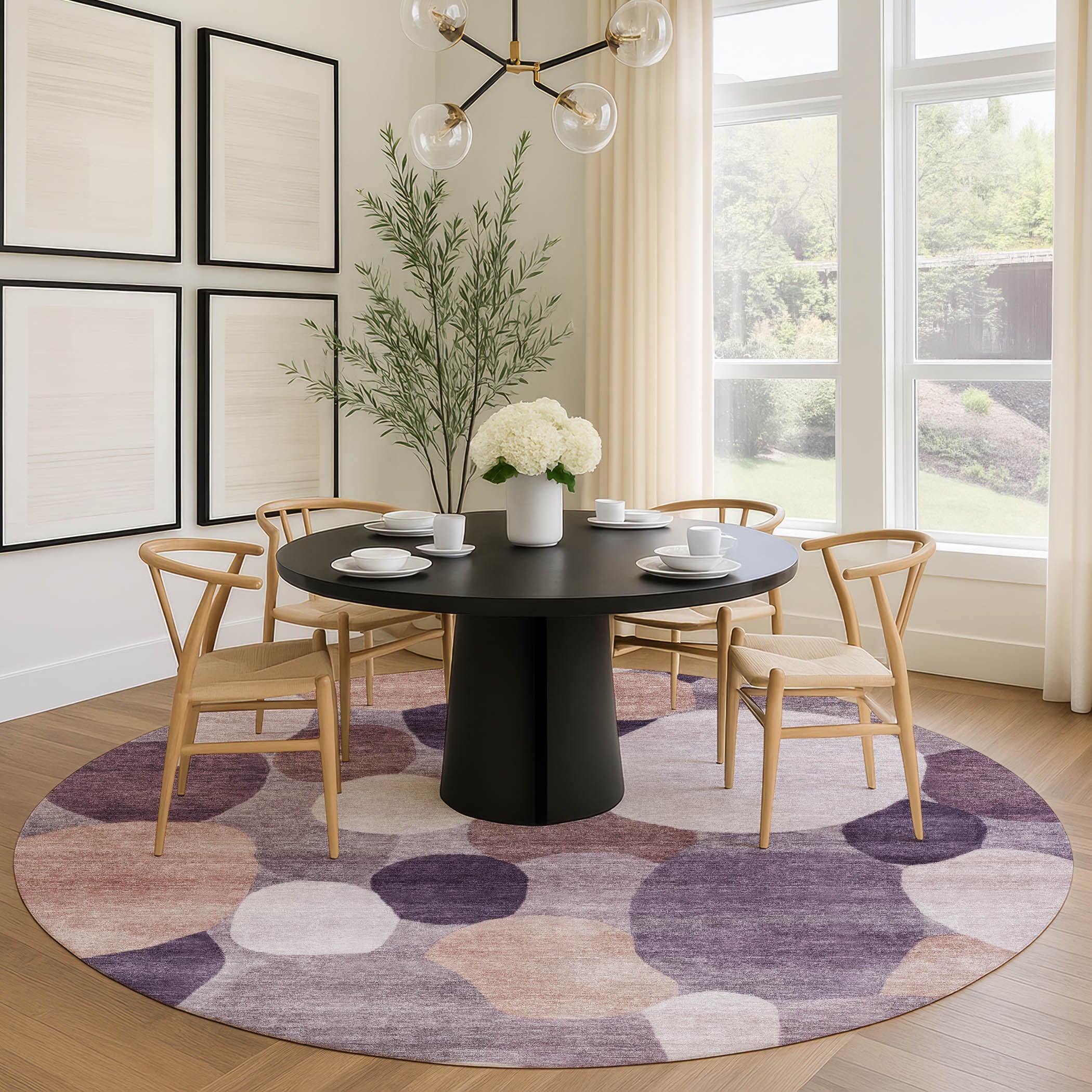 Baku Machine Washable Transitional Plum Purple Rug 8' x 8' #shape_Round