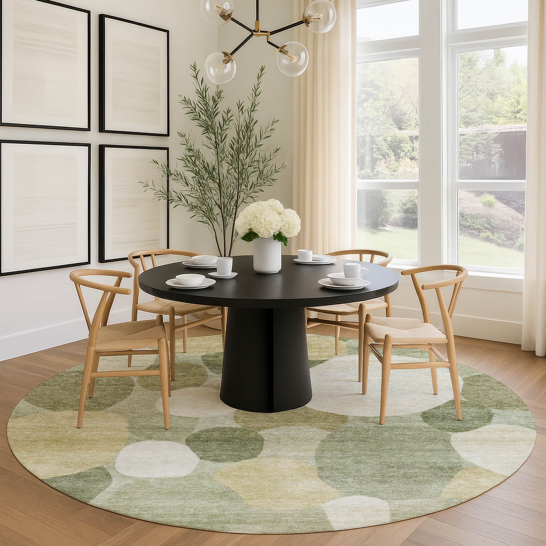 Baku Machine Washable Transitional Sage Green Rug 8' x 8' #shape_Round
