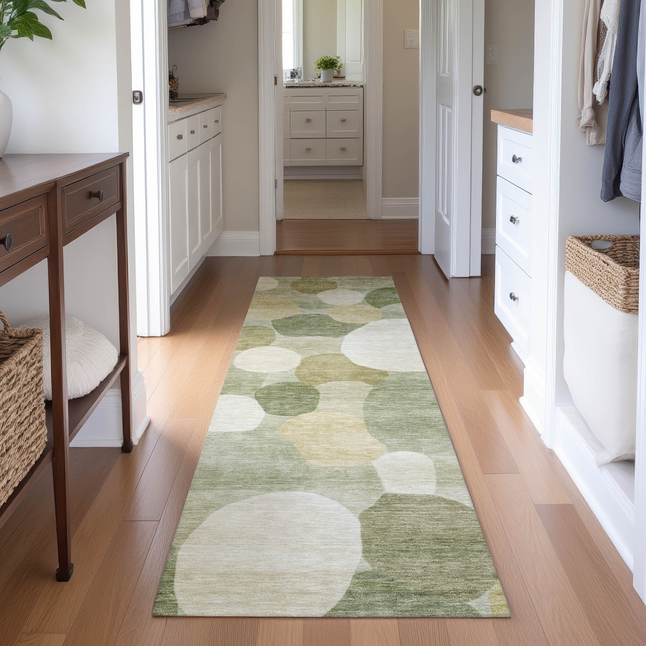 Baku Machine Washable Transitional Sage Green Rug 2'3" x 7'6" #shape_Runner