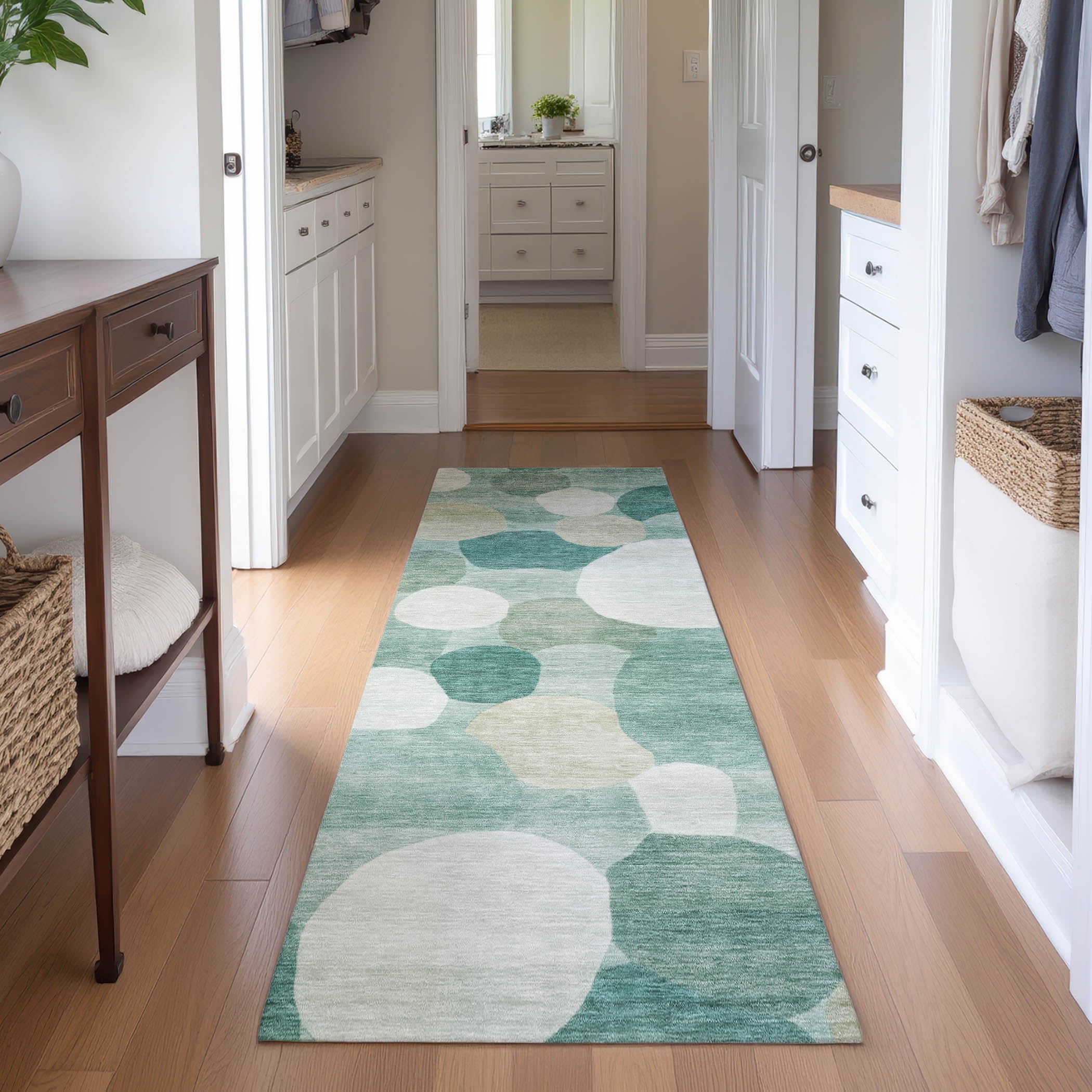Baku Machine Washable Transitional Teal Rug 2'3" x 7'6" #shape_Runner