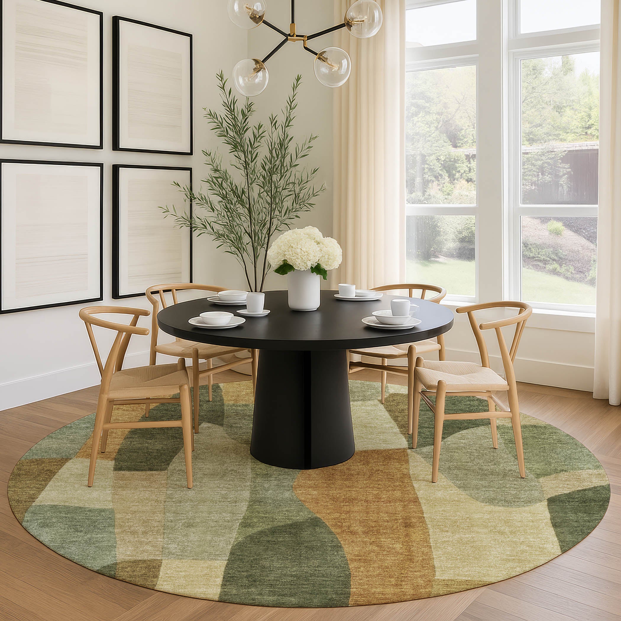 Cusco Machine Washable Transitional Fern Green Rug 8' x 8' #shape_Round