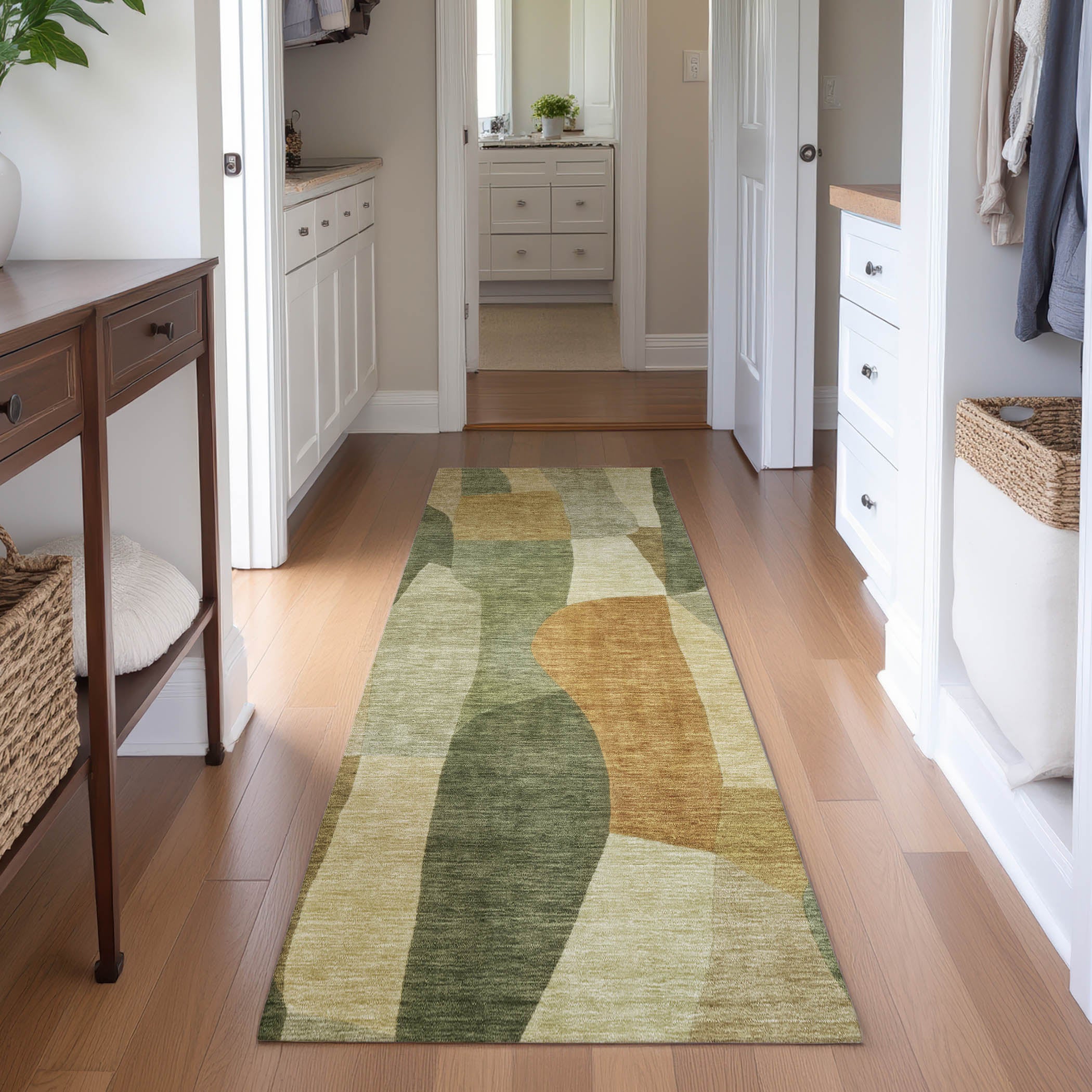 Cusco Machine Washable Transitional Fern Green Rug 2'3" x 7'6" #shape_Runner